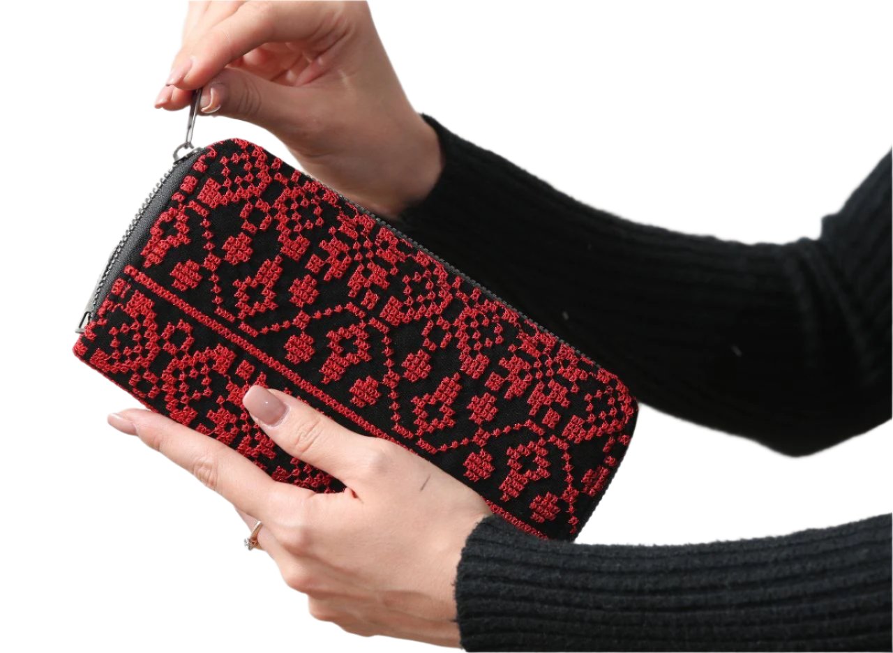 Stylish 2 Zipper Large Embroidered Wallet - Elegant & Functional Design