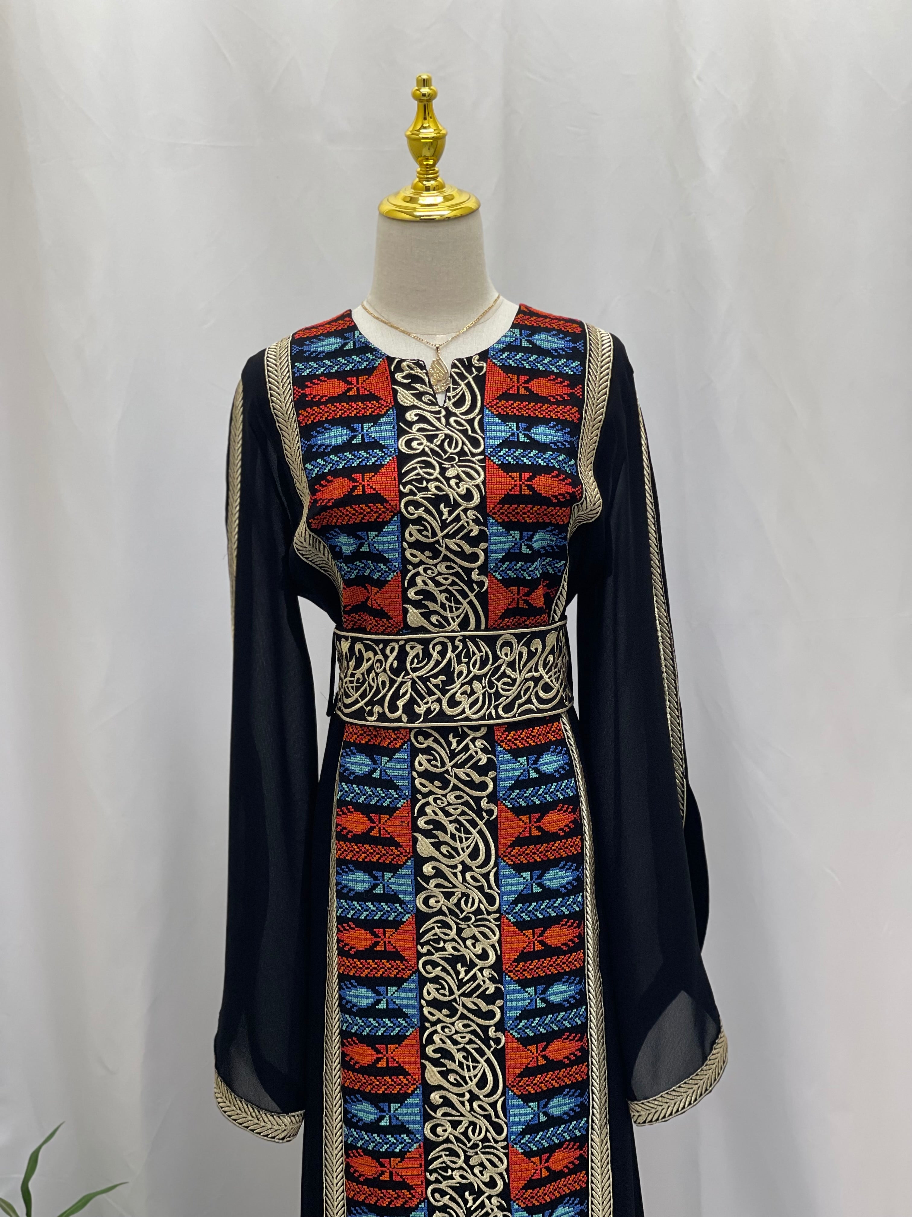 Embroidered Chiffon Abaya with Belt and Under Dress