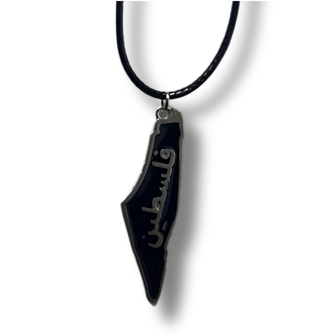 Handcrafted Black Palestine Necklace with Arabic "Palestine" – Timeless Cultural Elegance