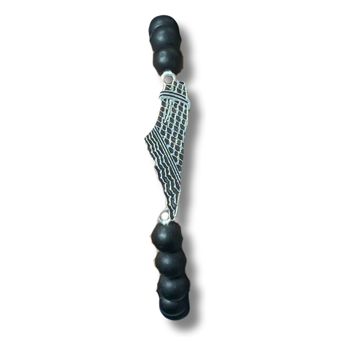 Handcrafted Black Beads Silver Kuffiyeh Bracelet – Elegant Blend of Tradition and Modernity