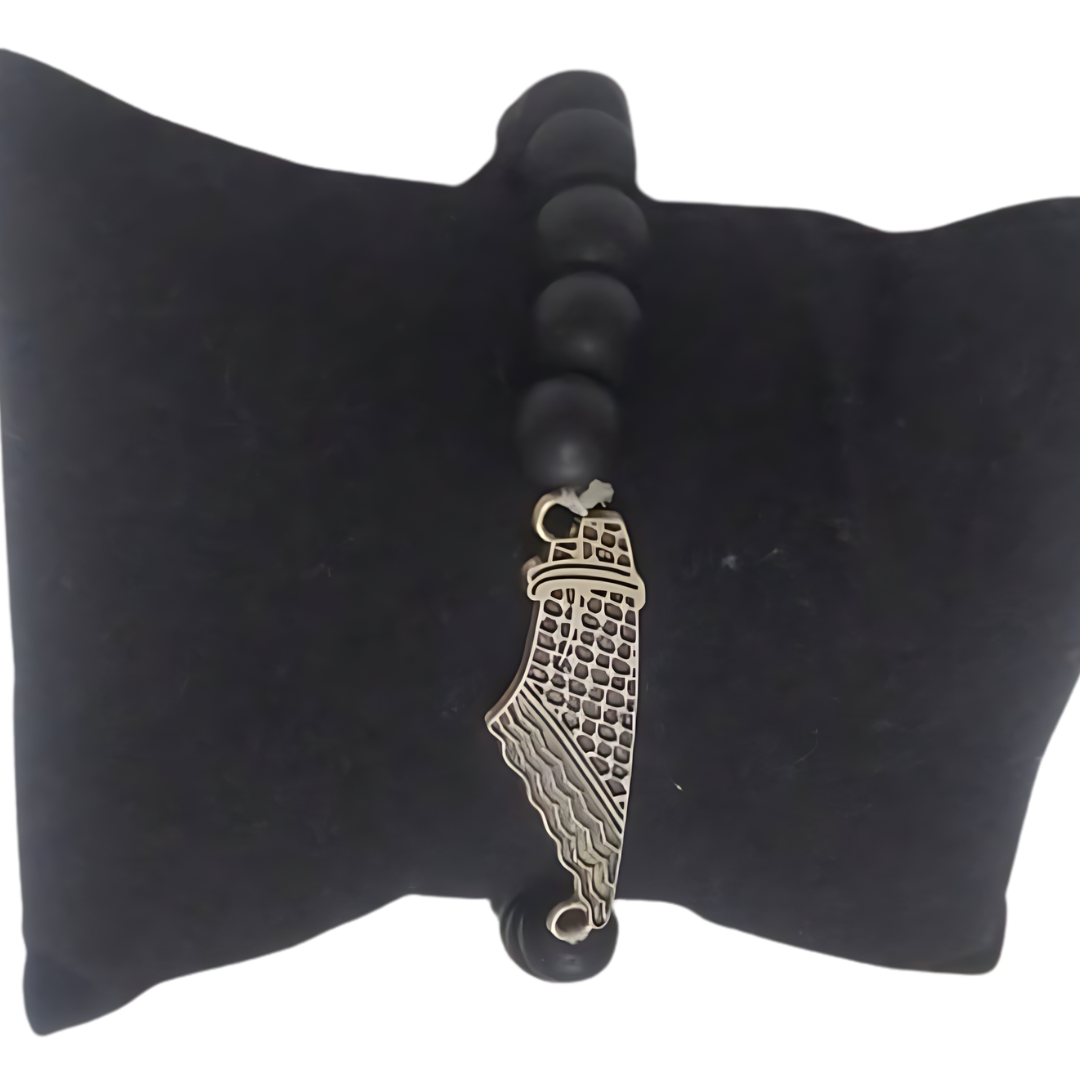 Handcrafted Black Beads Silver Kuffiyeh Bracelet – Elegant Blend of Tradition and Modernity