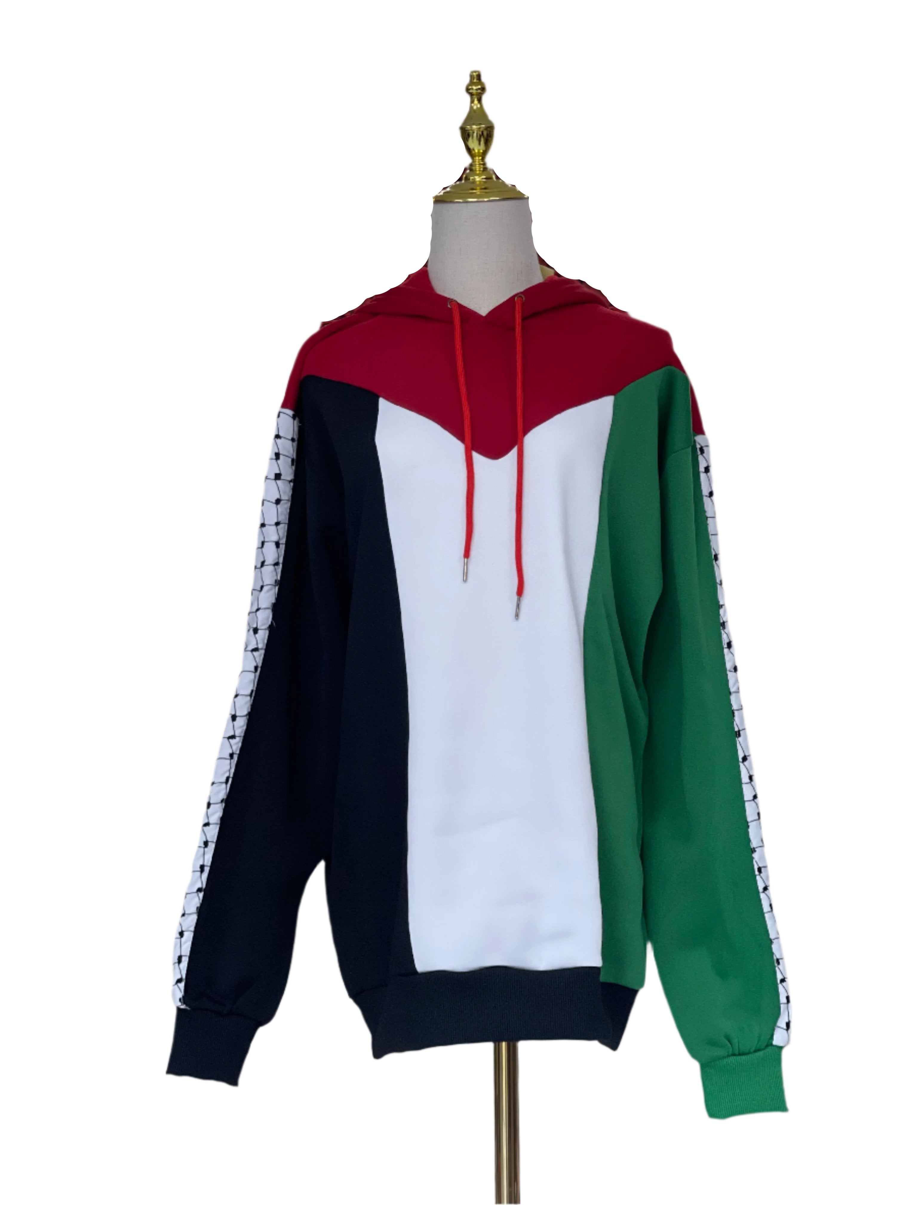 Heritage Pride: Palestine Pull-Over Hoodie with Kufiyeh Sleeves