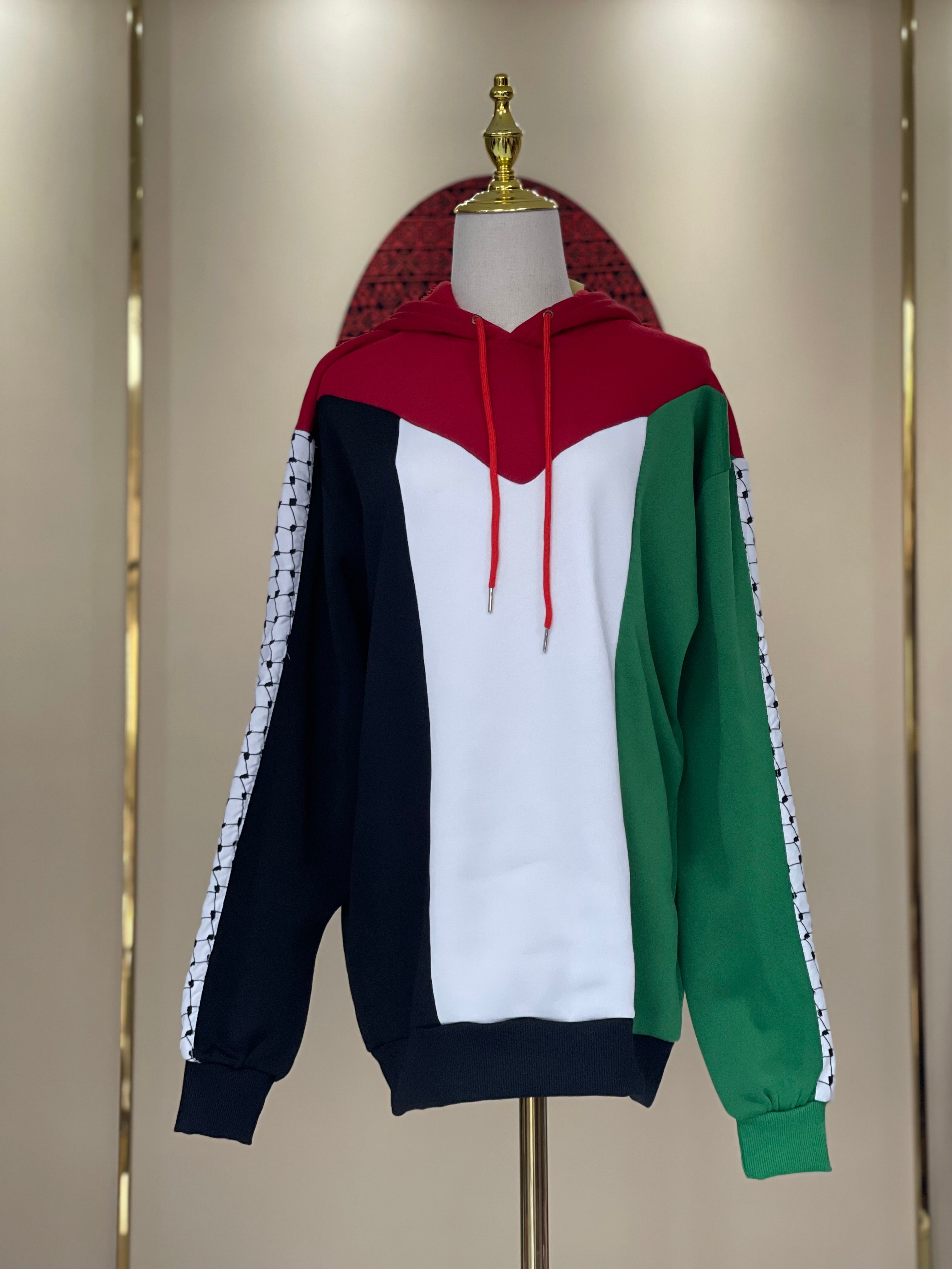 Heritage Pride: Palestine Pull-Over Hoodie with Kufiyeh Sleeves