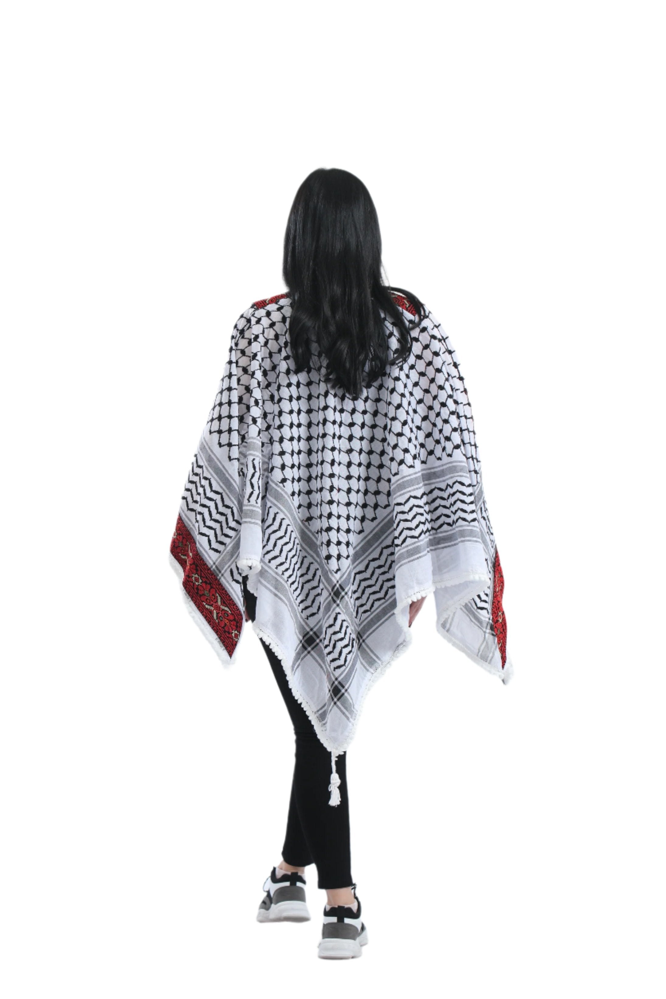 Heritage Embroidered Original Kuffiyeh Poncho - Women's Cultural Fashion