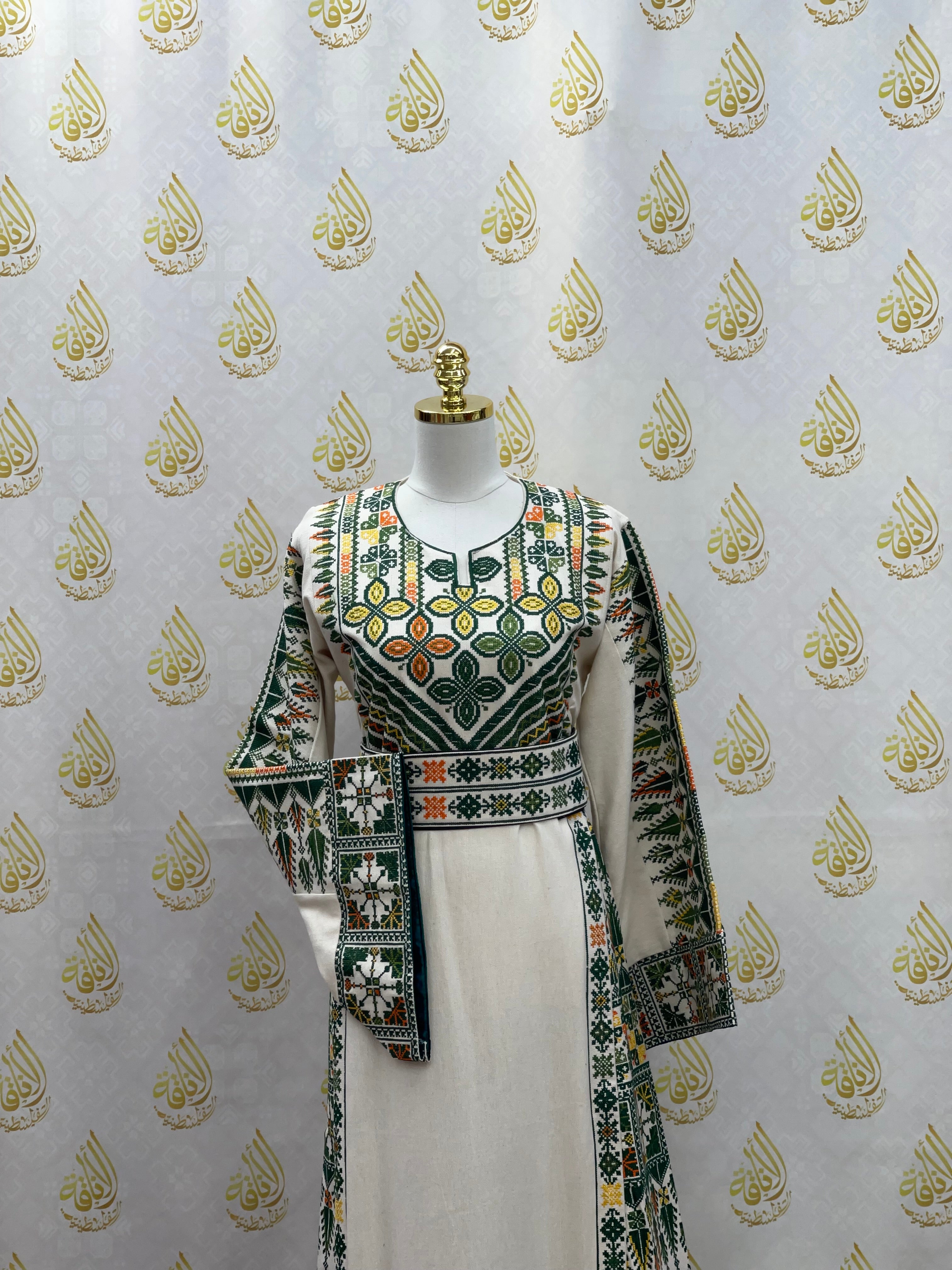 Green Embroidery Etamin