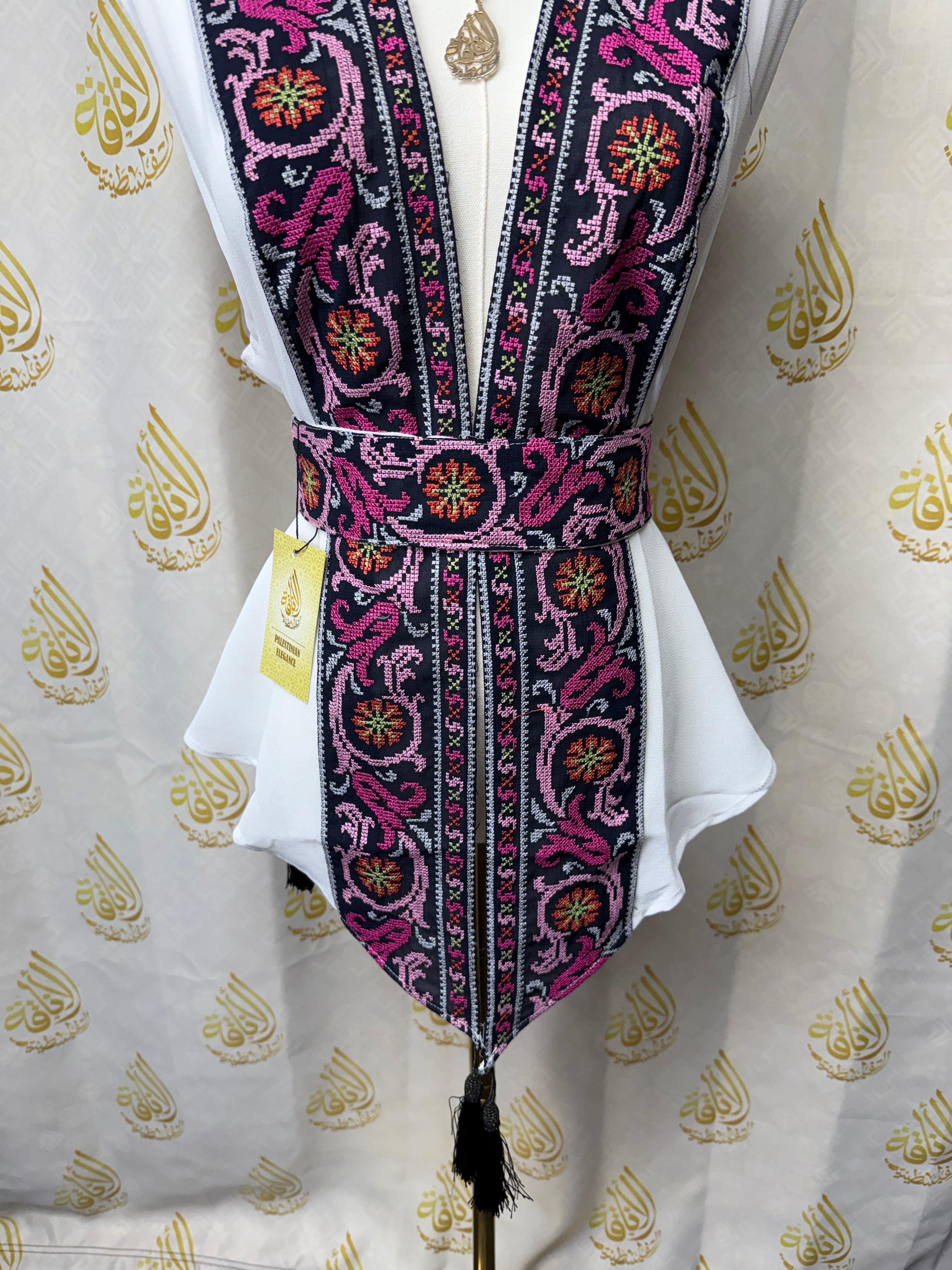 White Chiffon Vest  Colorful Embroidered