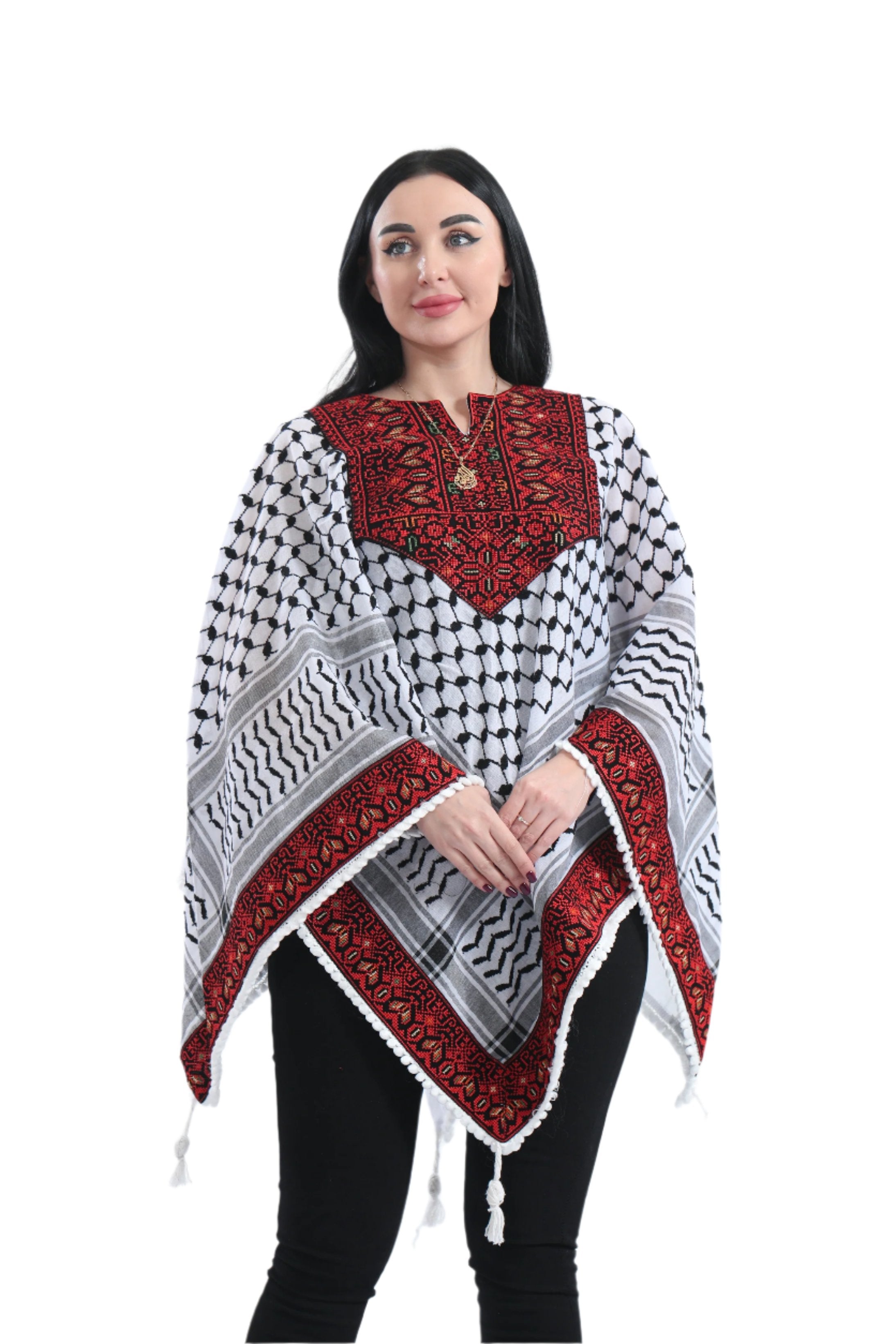 Embroidered Original Kuffiyeh Poncho - Women's Cultural Heritage Fashion