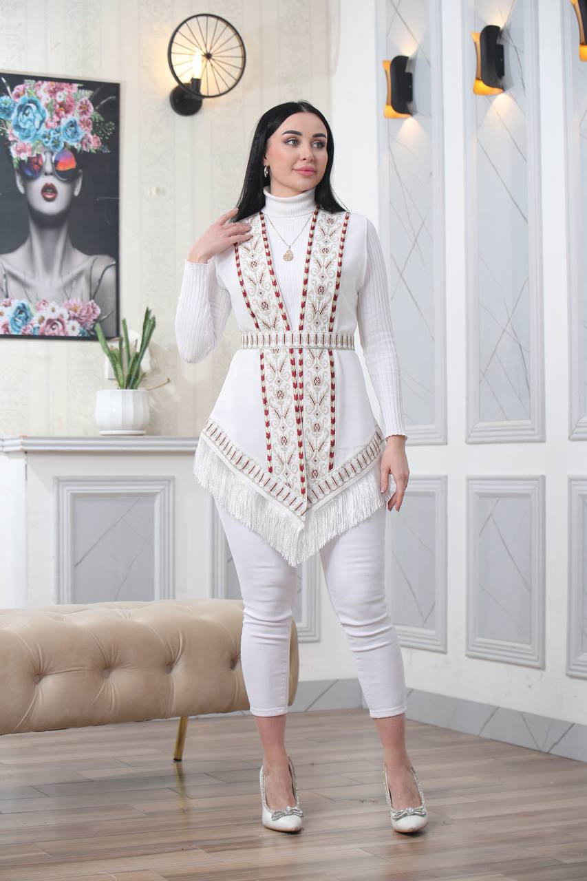 Embroidered Chiffon Vest With Tassels