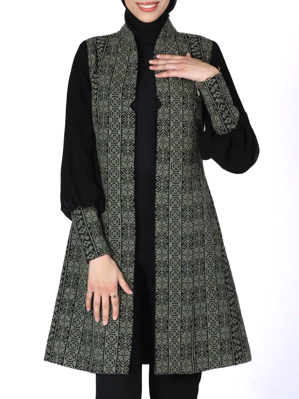 Puff Chiffon Sleeve Mid Embroidery Jacket: Luxury and Sophisticated Elegance