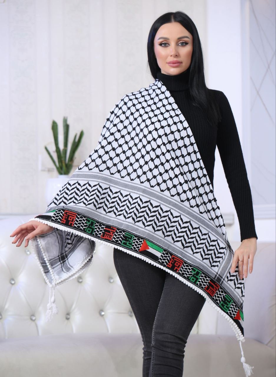 Cities & Flag Embroidered Kuffiyeh: A Symbol of Palestinian Heritage