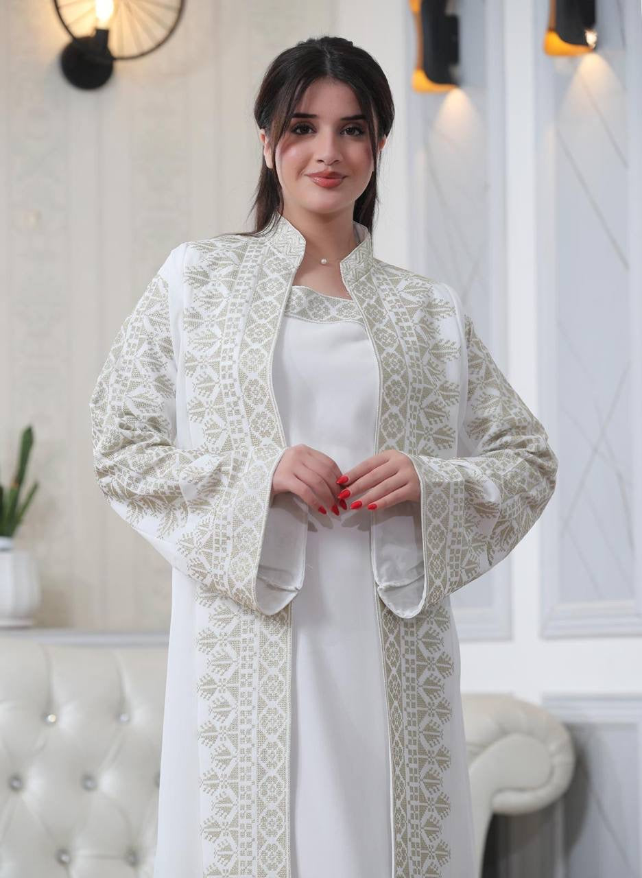 Luxurious Sanabel Kaftan Set - Gold & Silver Reed Silk Elegance