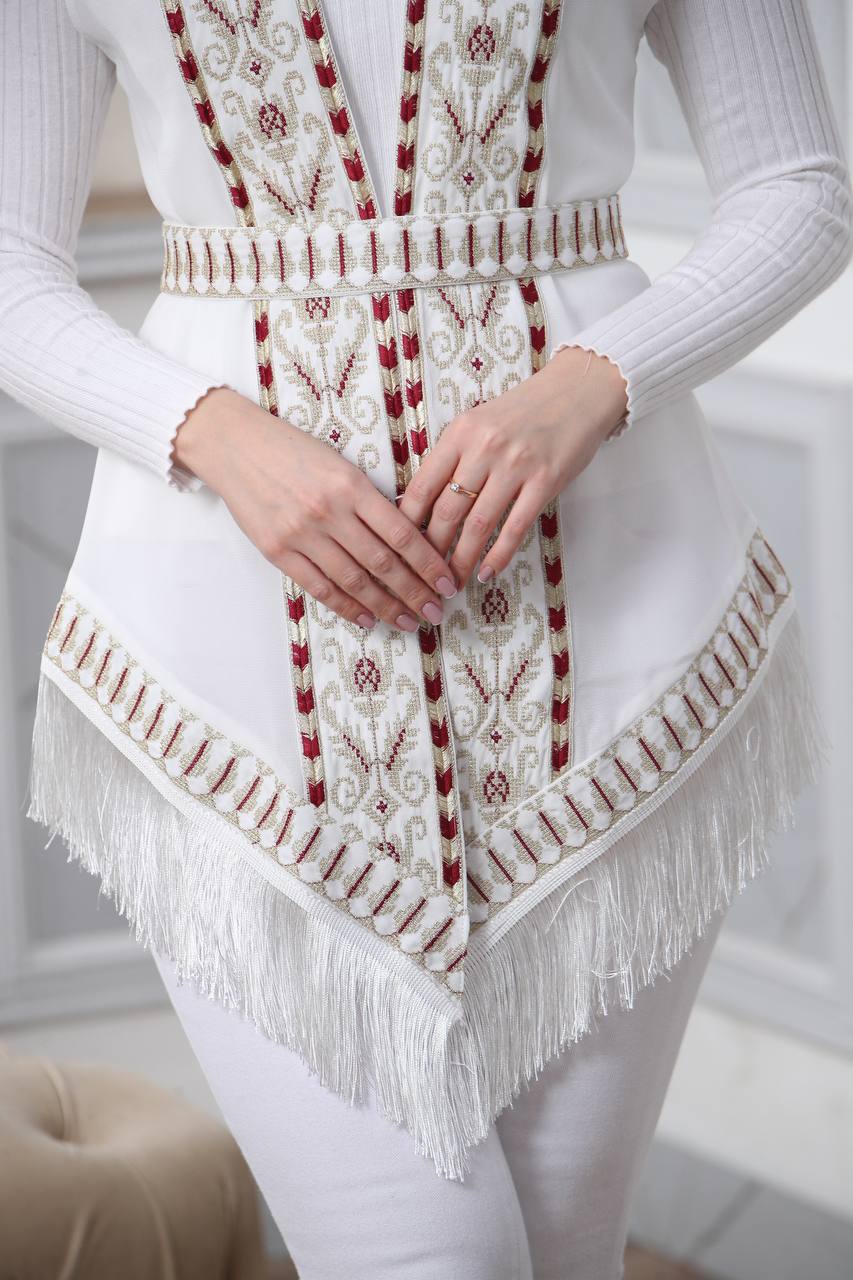 Embroidered Chiffon Vest With Tassels