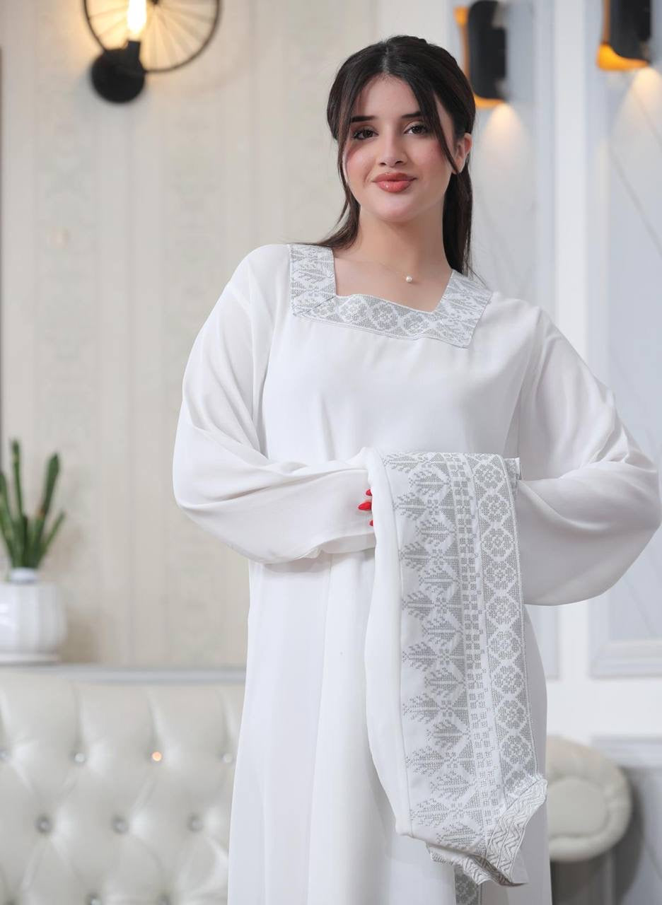 Luxurious Sanabel Kaftan Set - Gold & Silver Reed Silk Elegance