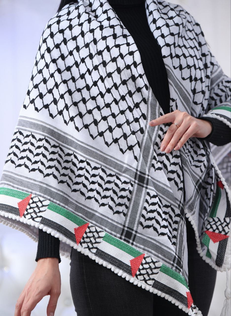 Embroidered Kuffiyeh with Flag: Cultural Pride and Timeless Elegance