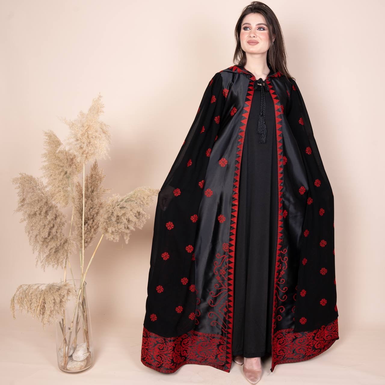 Long Embroidered Satin Cape
