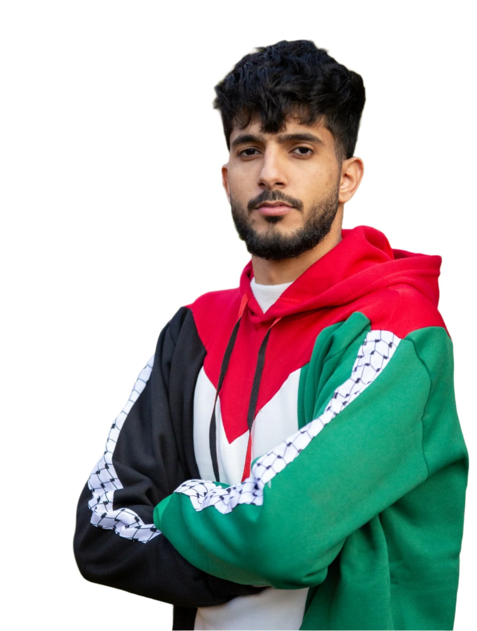 Heritage Pride: Palestine Pullover Hoodie with Kufiyeh Sleeves - Unisex Cultural Apparel