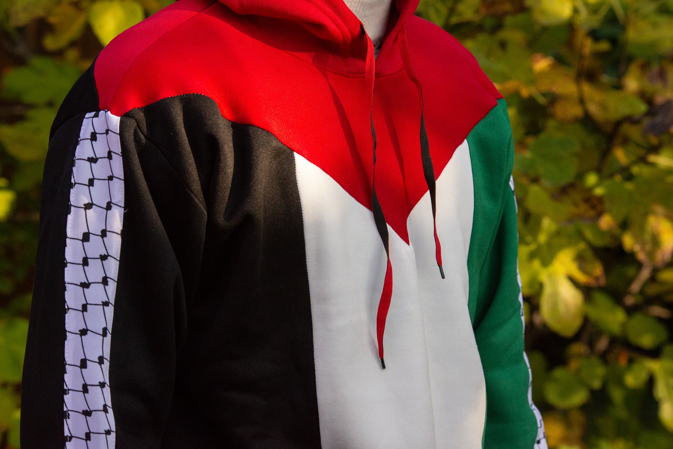 Heritage Pride: Palestine Pullover Hoodie with Kufiyeh Sleeves - Unisex Cultural Apparel