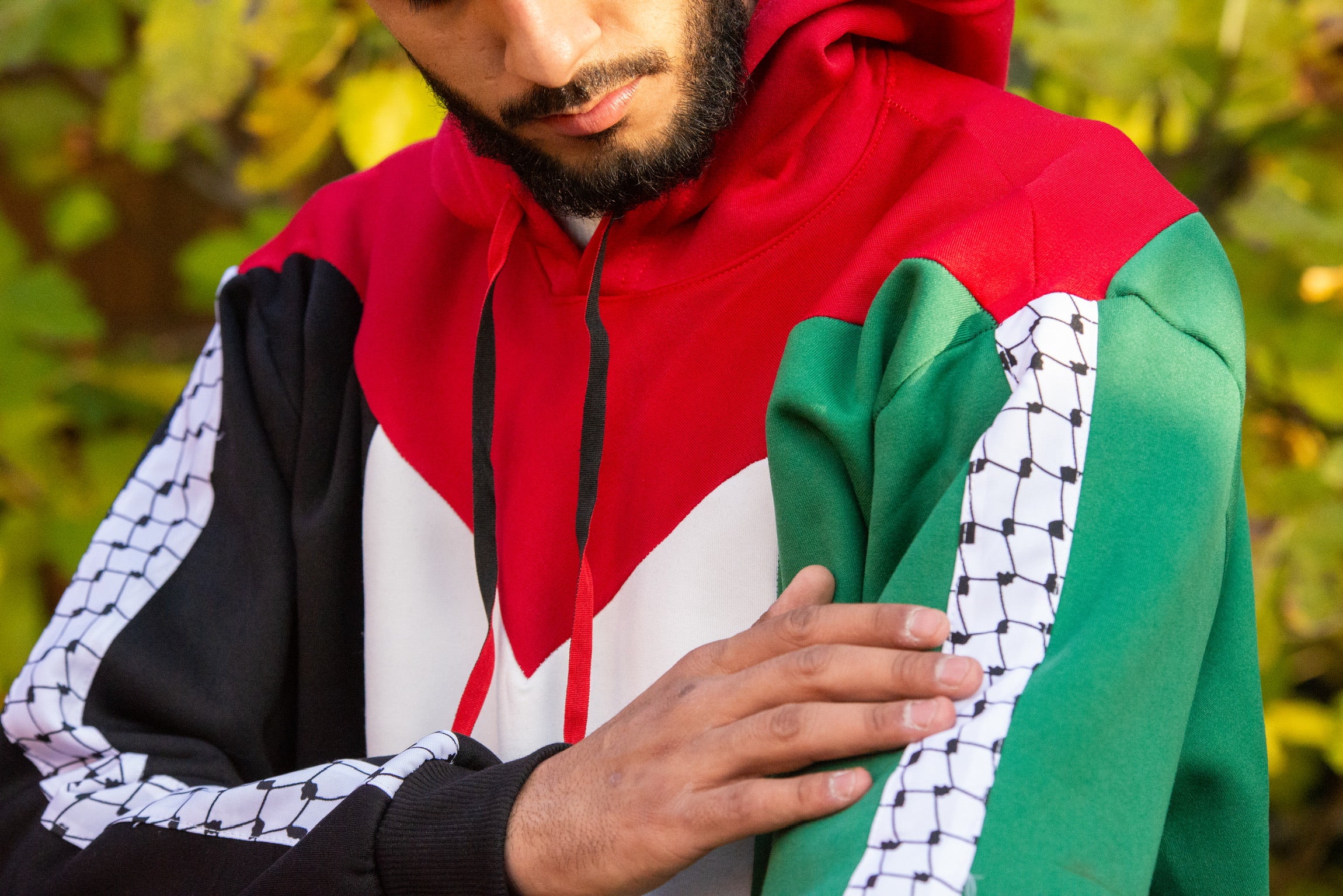 Heritage Pride: Palestine Pullover Hoodie with Kufiyeh Sleeves - Unisex Cultural Apparel