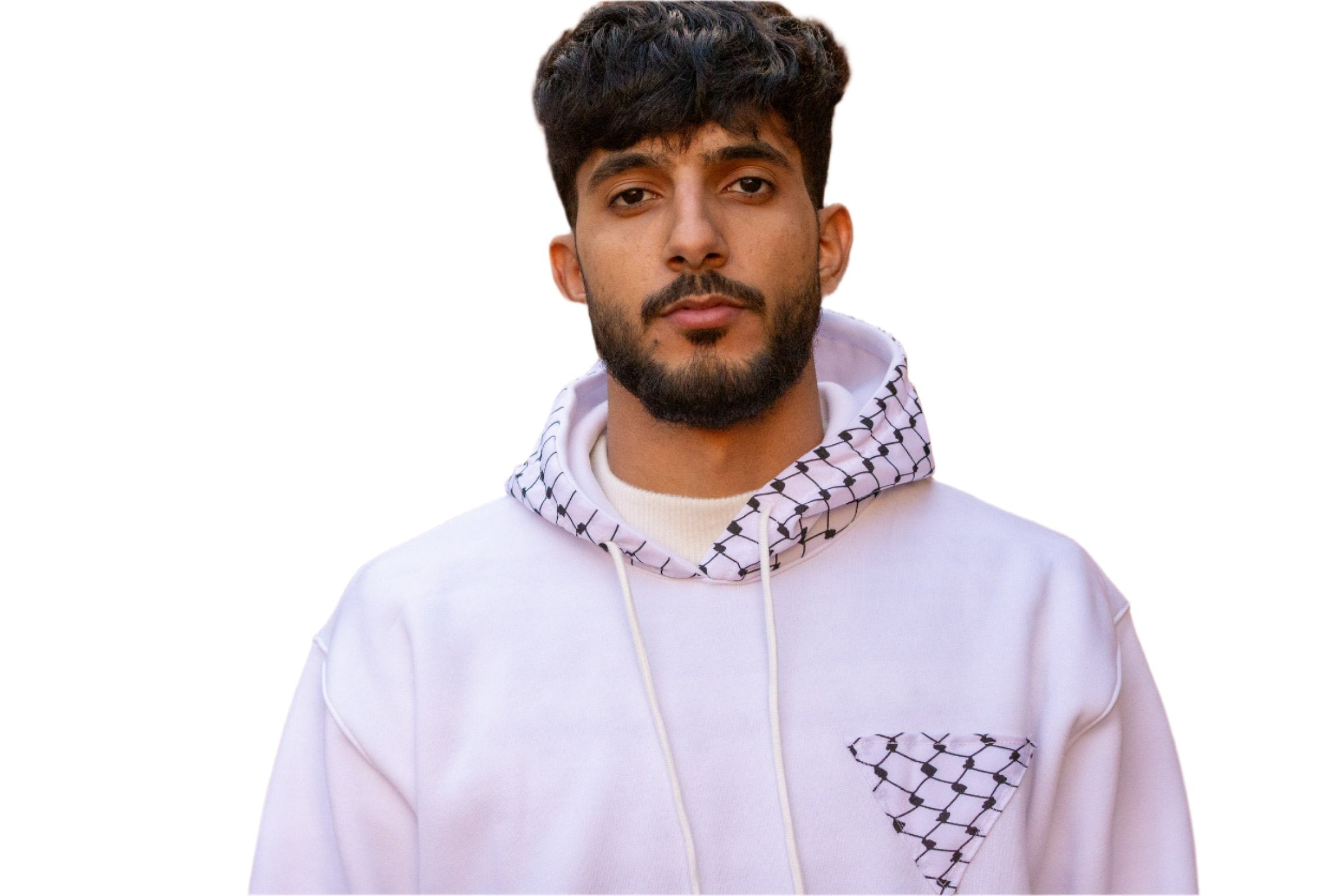 Cultural Statement Unisex Pullover Hoodie with Kufiyeh Print - Authentic Palestinian Design