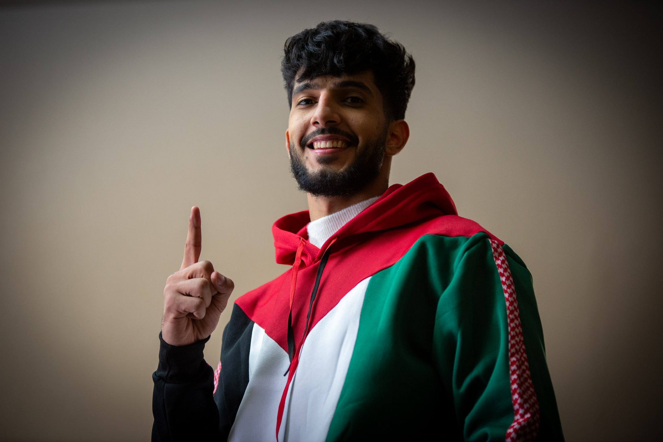 Palestine Flag Designed Hoodie with Red Kuffiyeh Sleeves