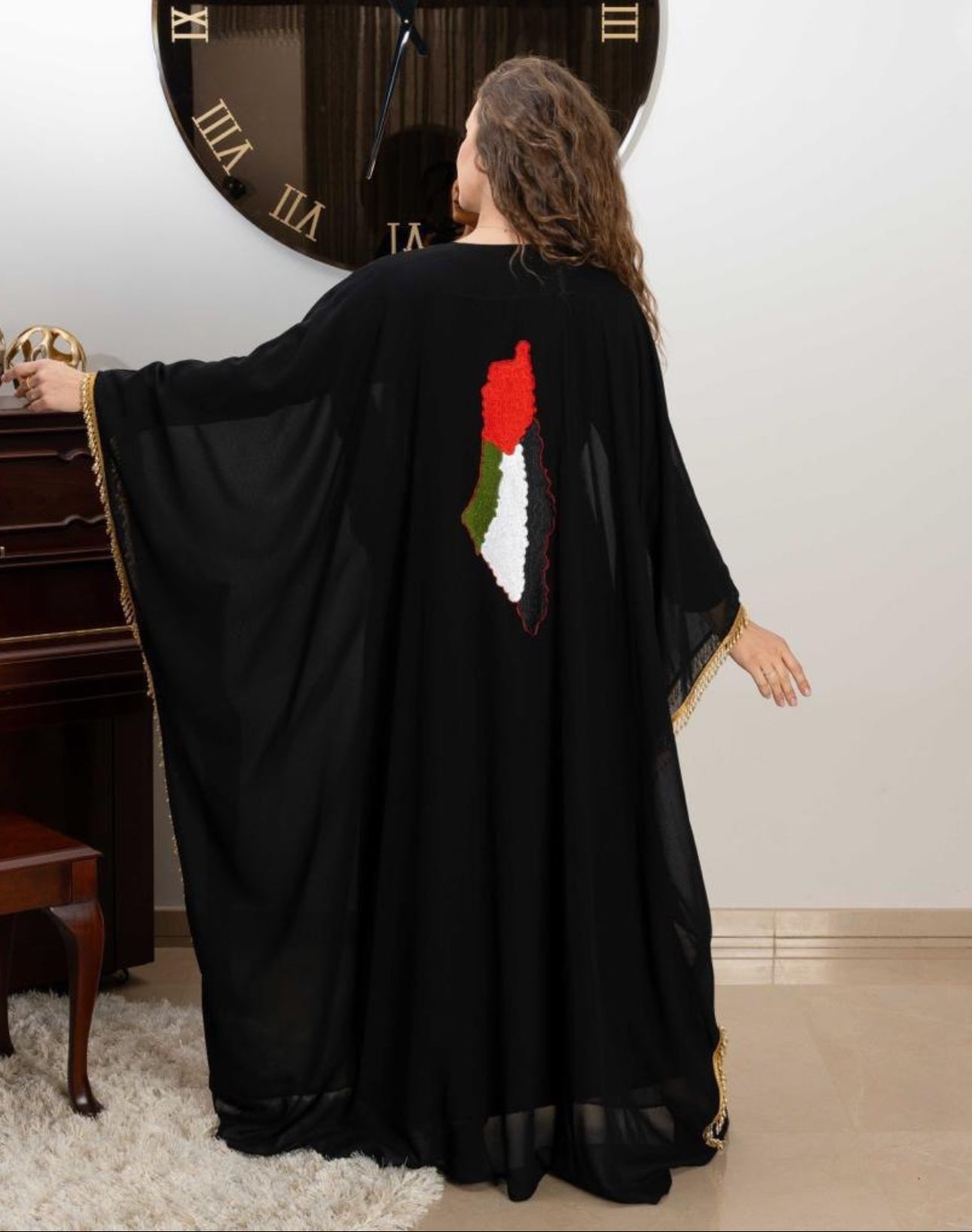 Palestine Flag Chiffon Free Size Bisht: Elegance and Cultural Pride