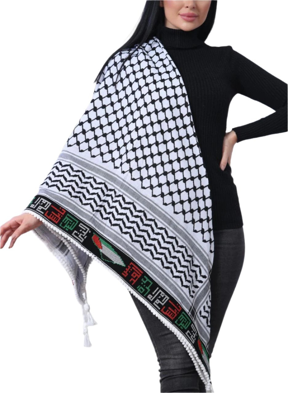 Embroidered Kuffiyeh with Map and Cities of Palestine: Heritage and Elegance