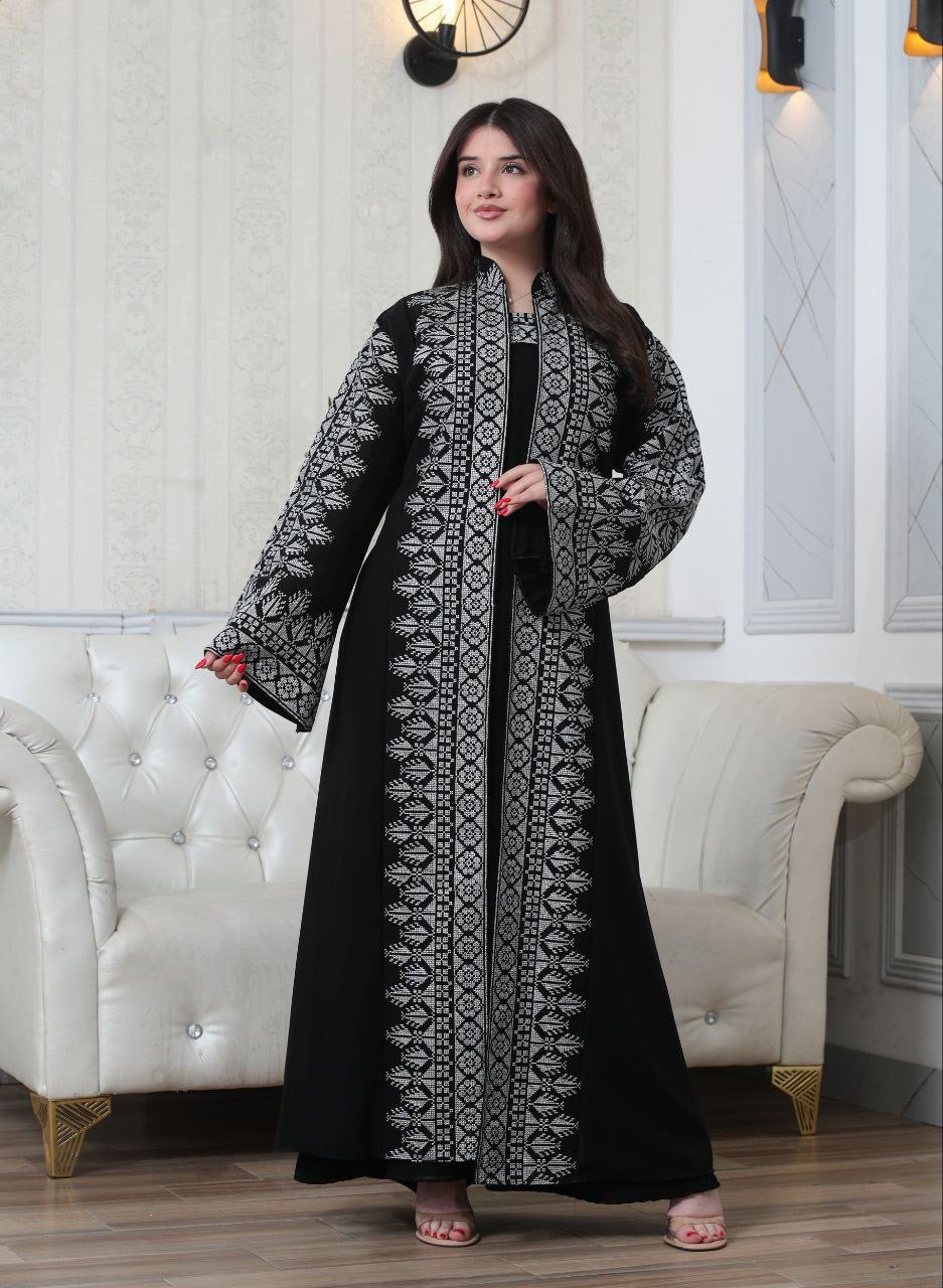 Luxurious Sanabel Kaftan Set - Gold & Silver Reed Silk Elegance