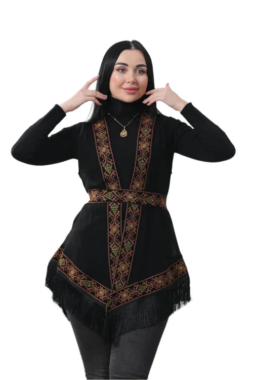 Elegant chiffon vest featuring traditional embroidered patterns.
