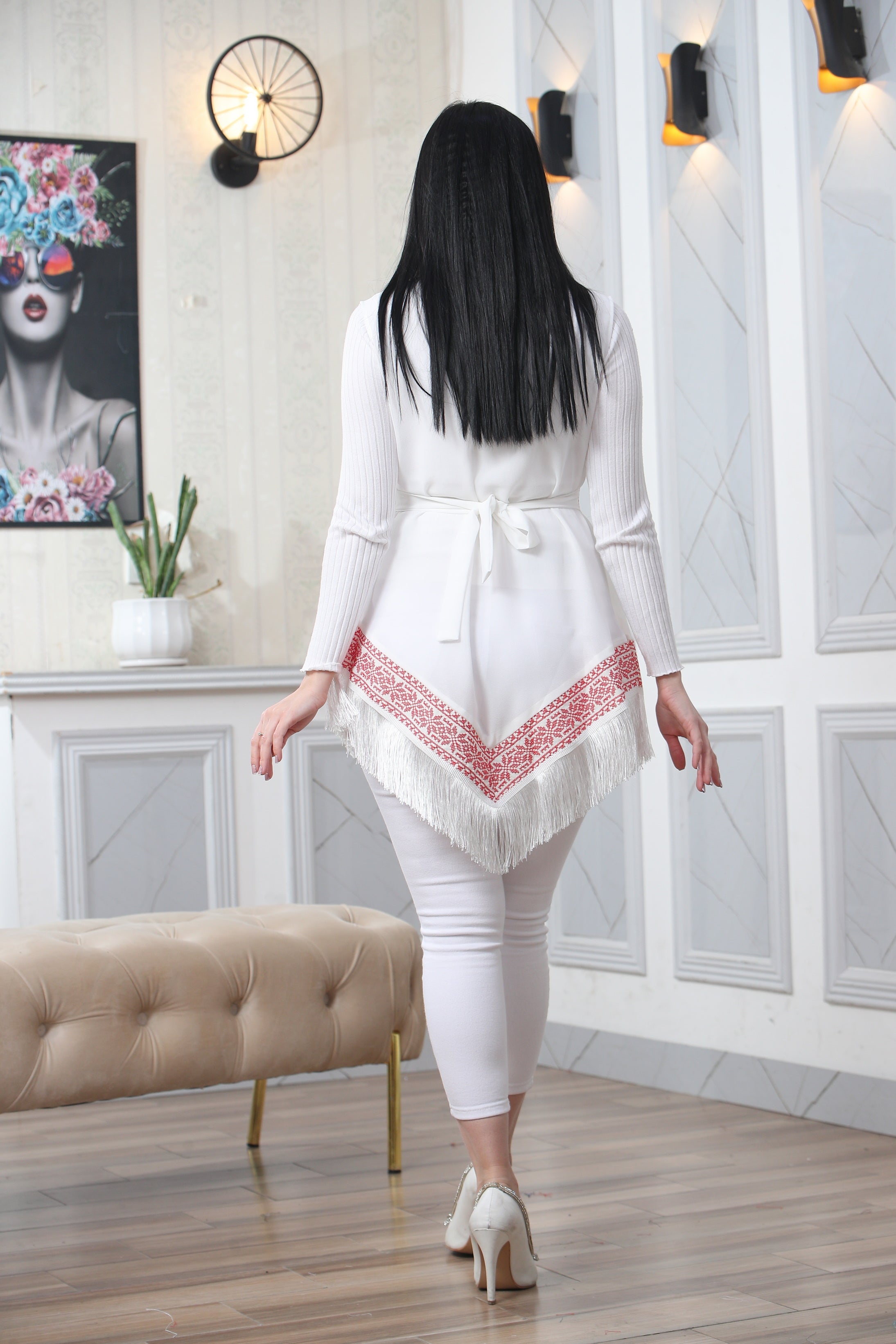 White Embroidered Chiffon Vest