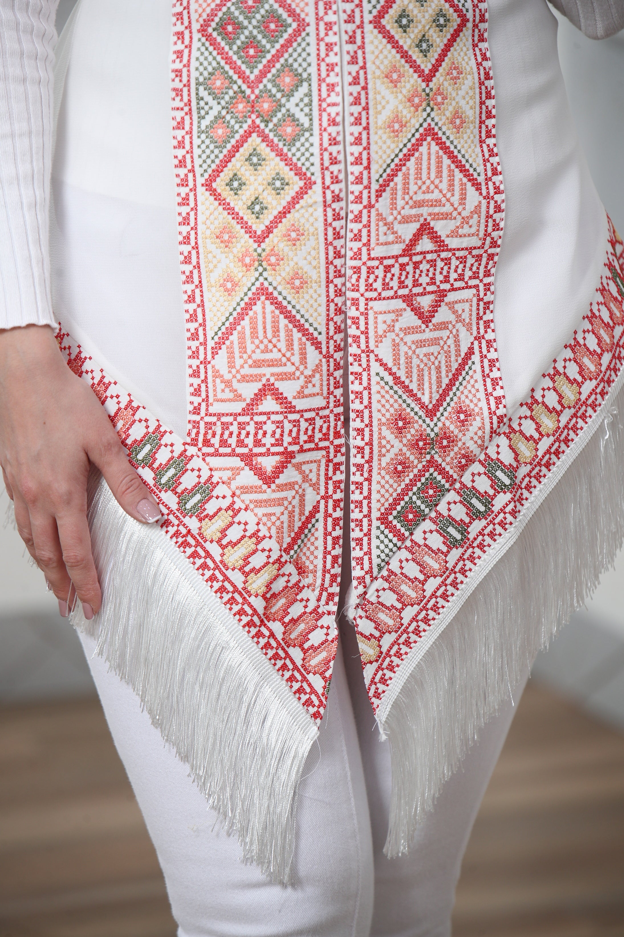 Embroidered Chiffon Vest With Tassels