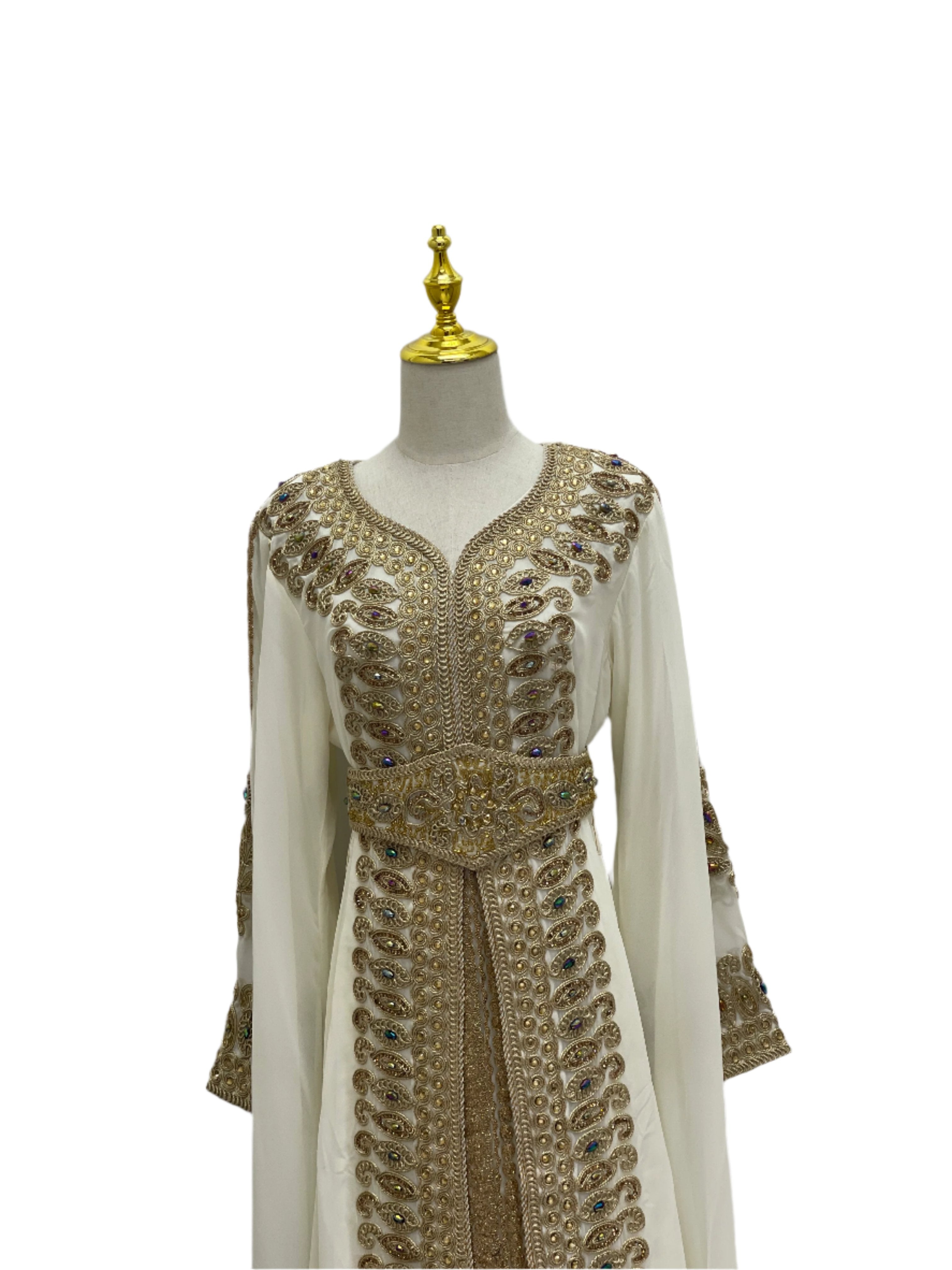 Ivory Gold Kaftan: Elegance and Opulence in Luxurious Fabric