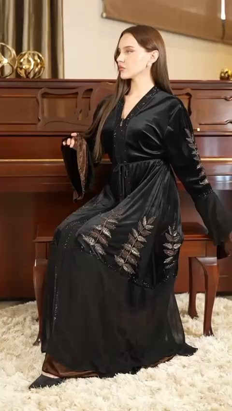 Velvet Fancy Abaya - Women's Elegant and Sophisticated Formal Wear