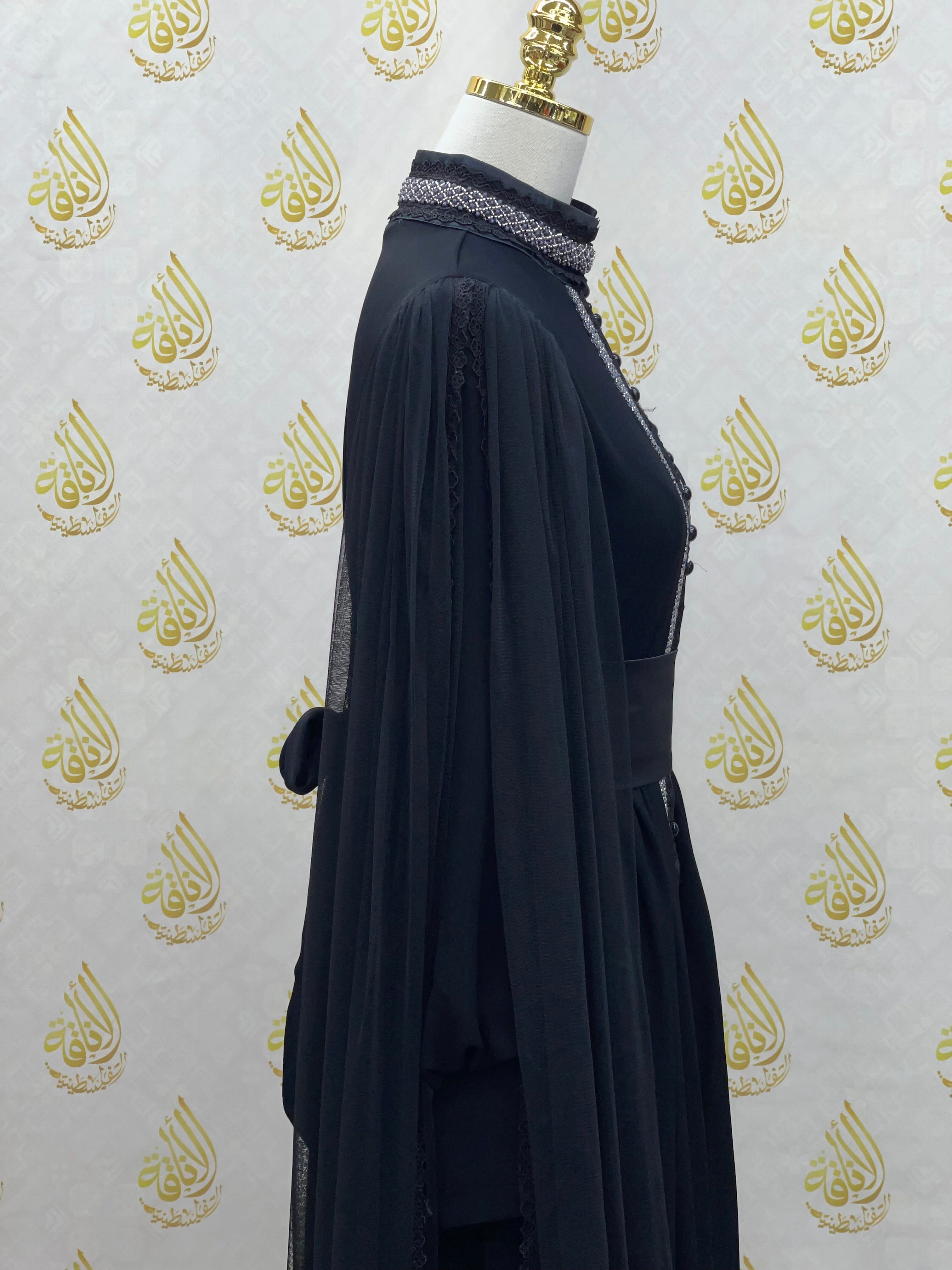 Cloak Sleeves Formal Dress with beads & Pearls