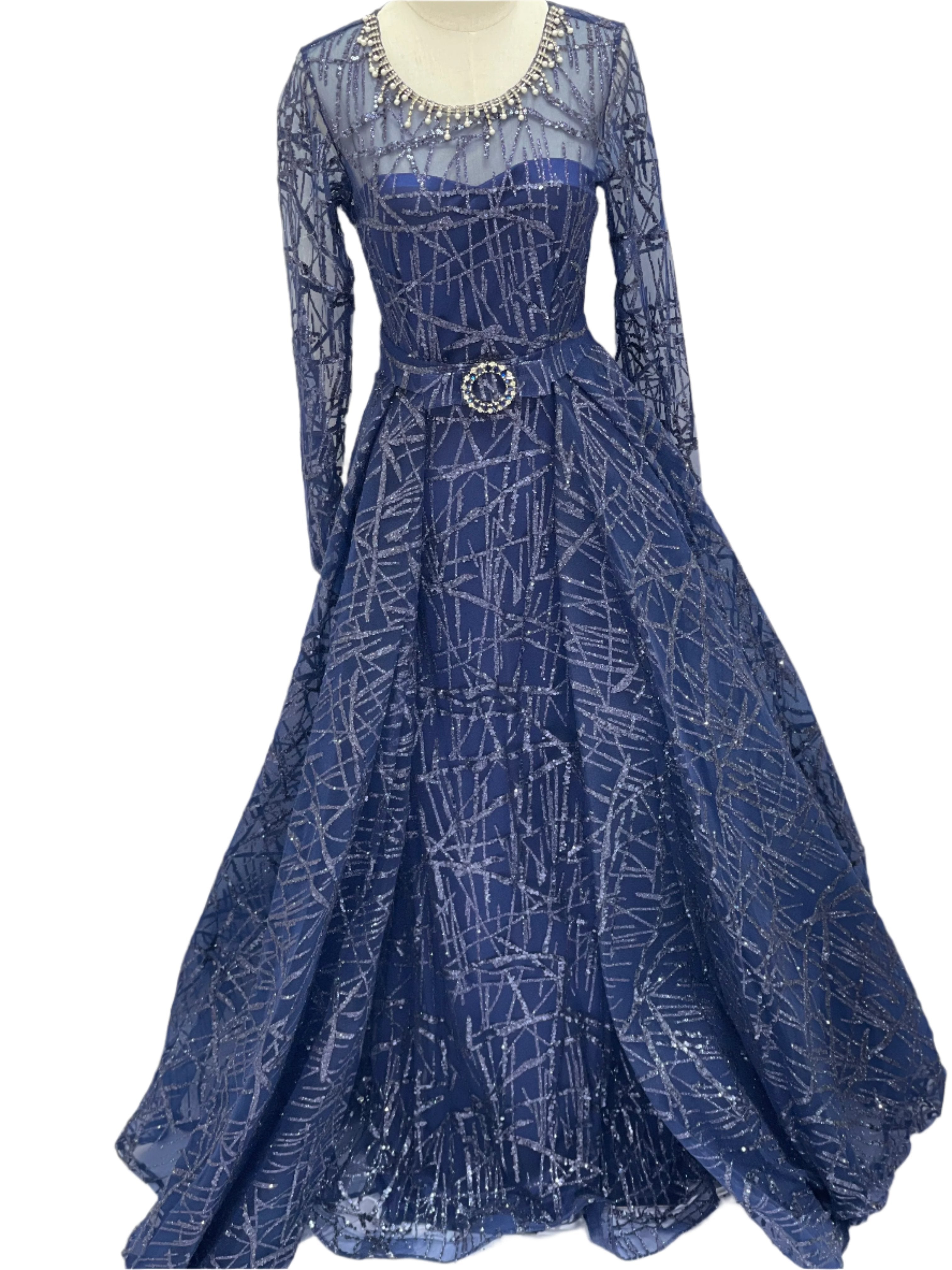 Elegant Navy Fancy Dress with Belt - Perfect for Special Occasions