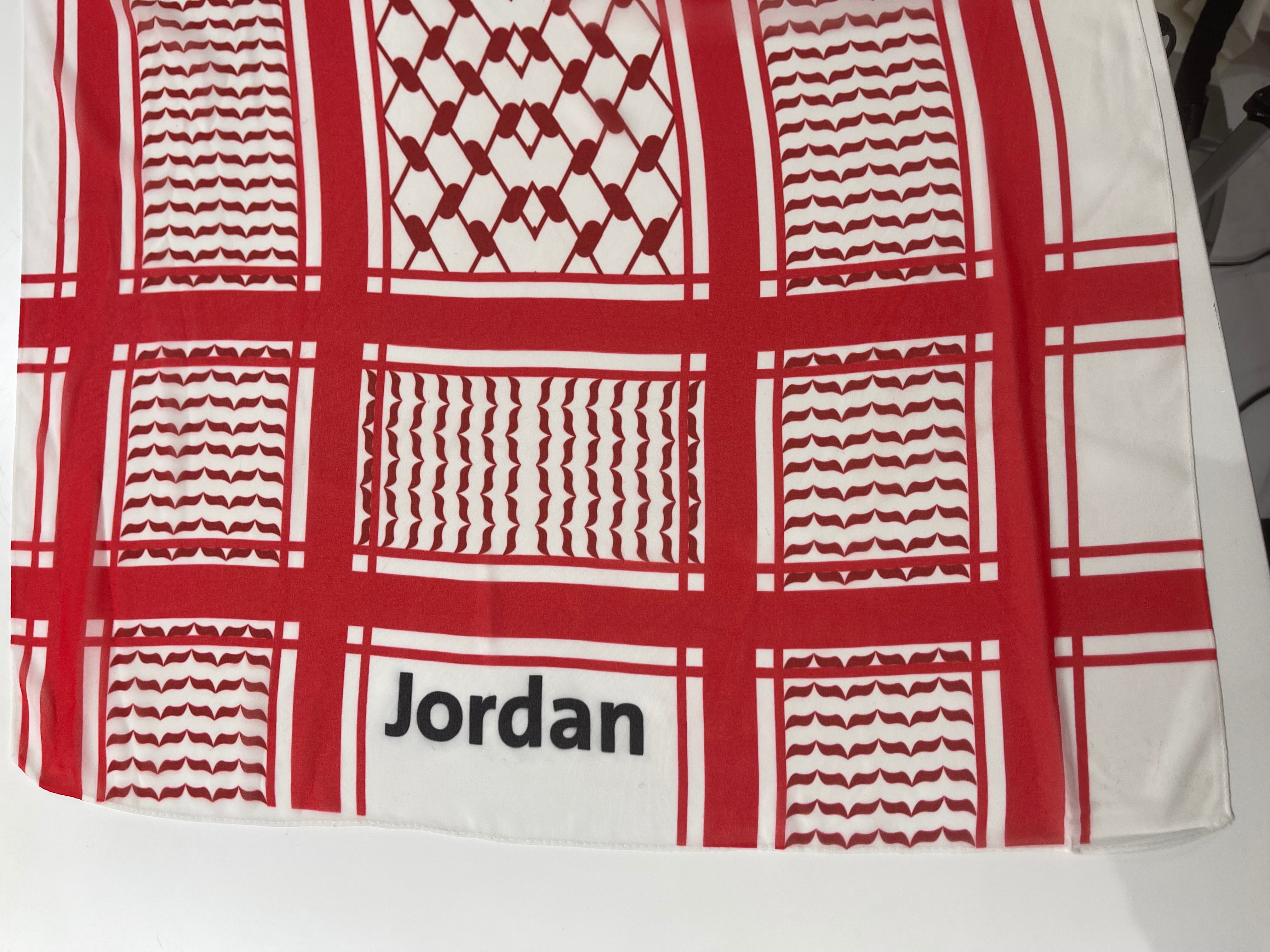 Red Kuffiyeh Print Chiffon Hijab with Jordan - High Quality