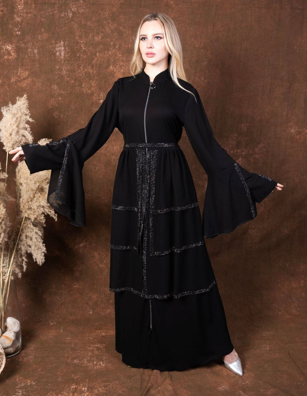 Ruffles Abaya with Beads: Glamour and Elegance Combined