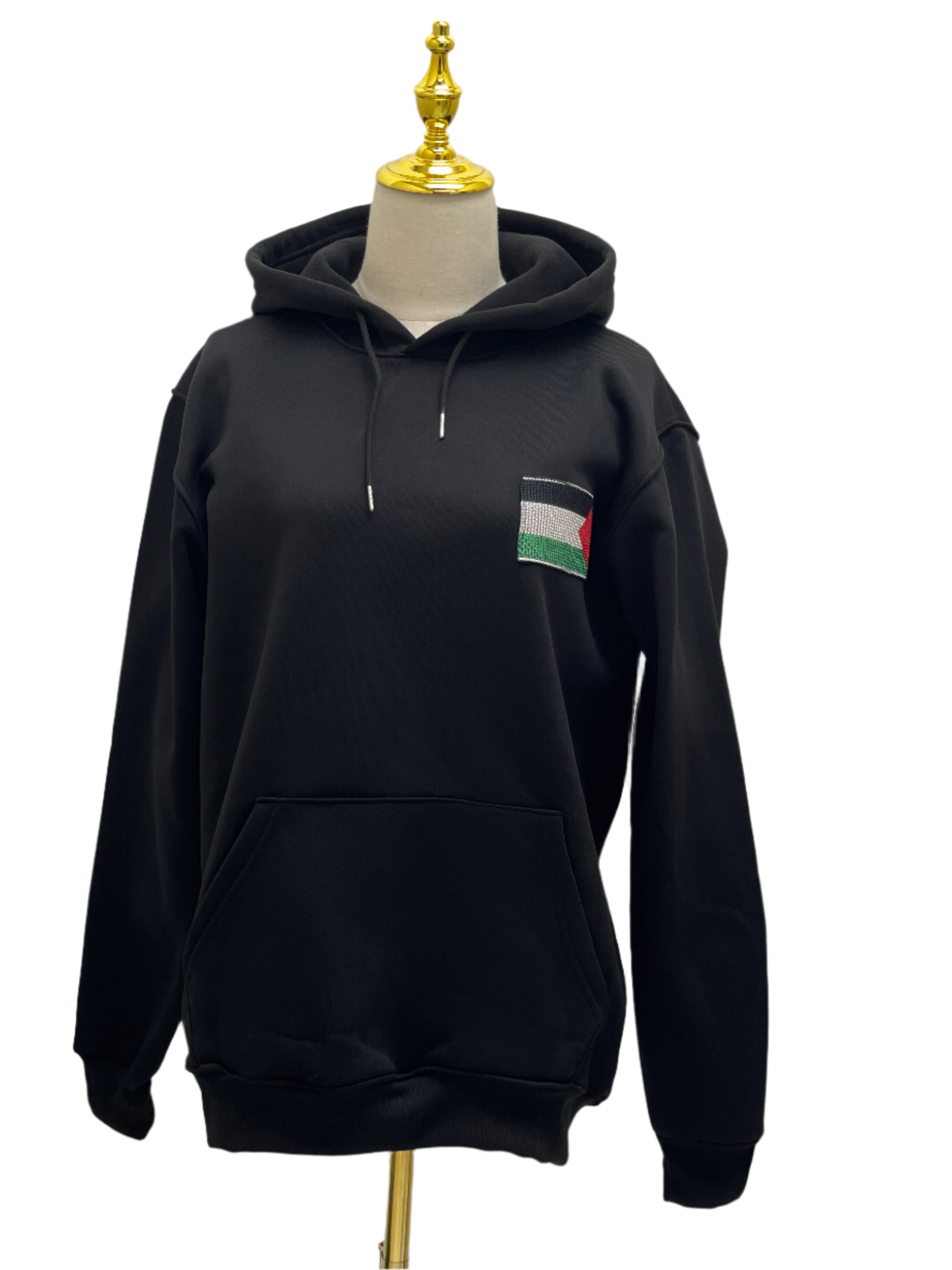 Black Hoodie with Embroidered Palestinian Flag