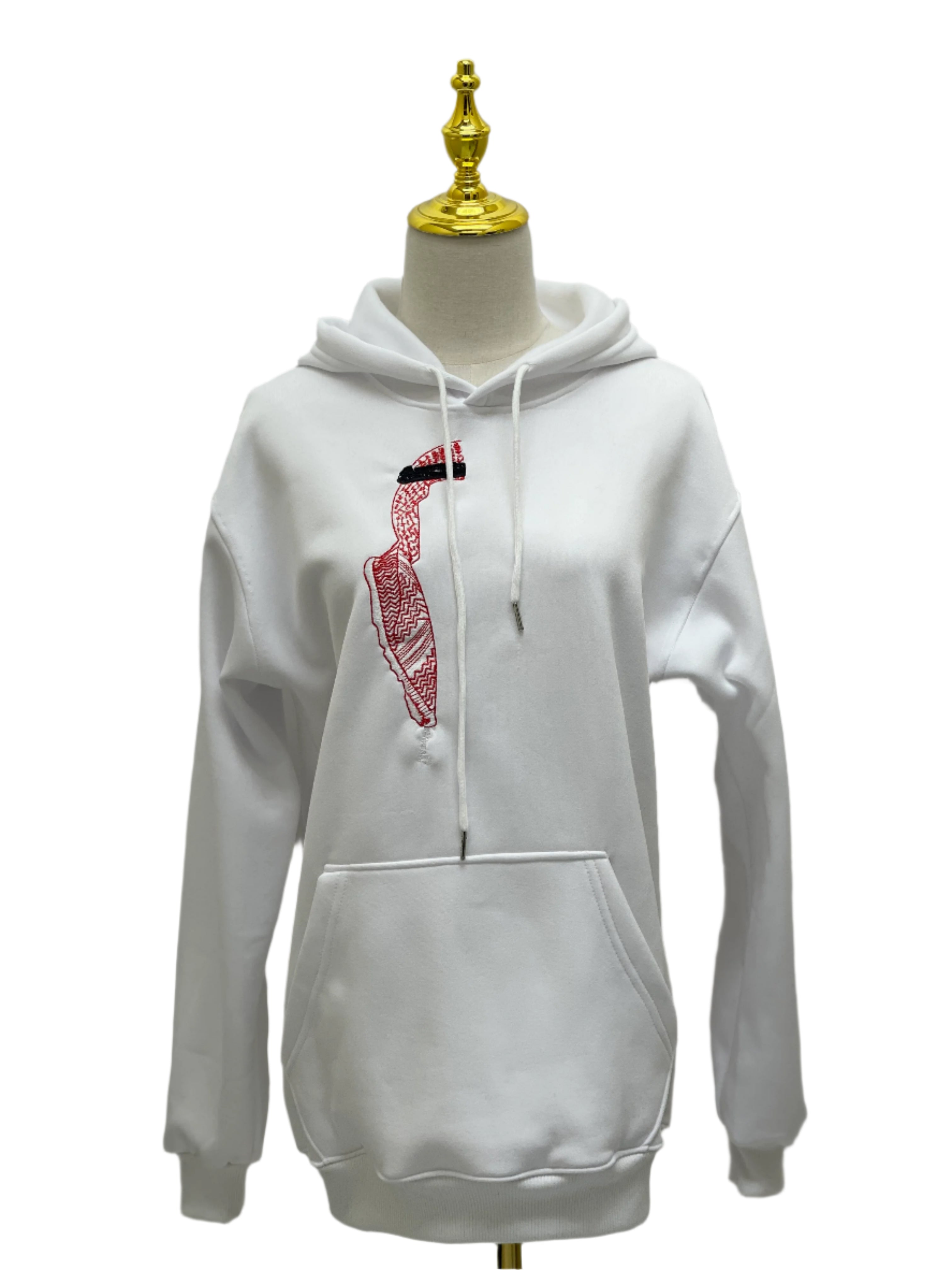 right sided White Shmagh Hoodie with High-Quality Embroidery