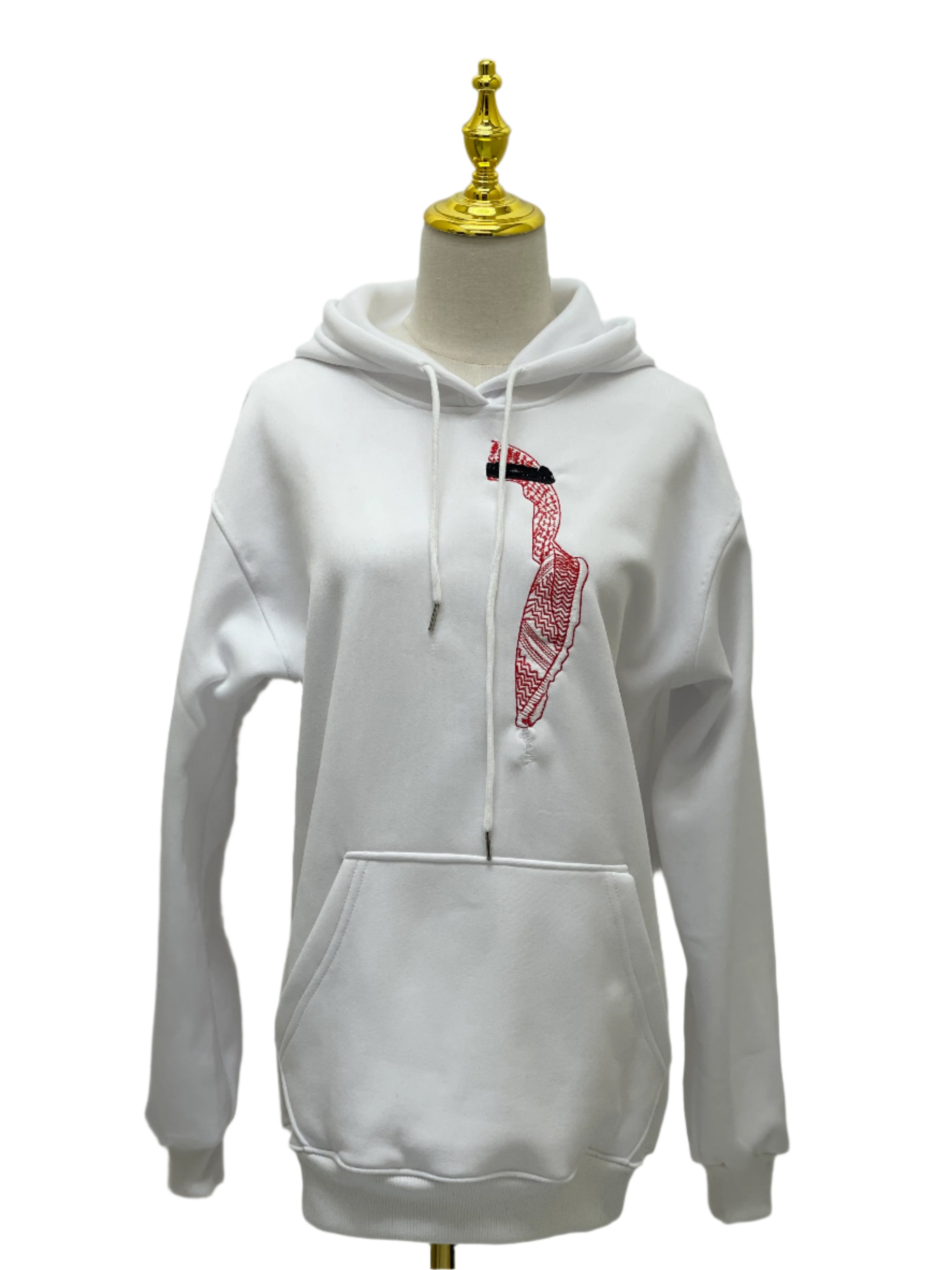 left sided White Shmagh Hoodie with High-Quality Embroidery