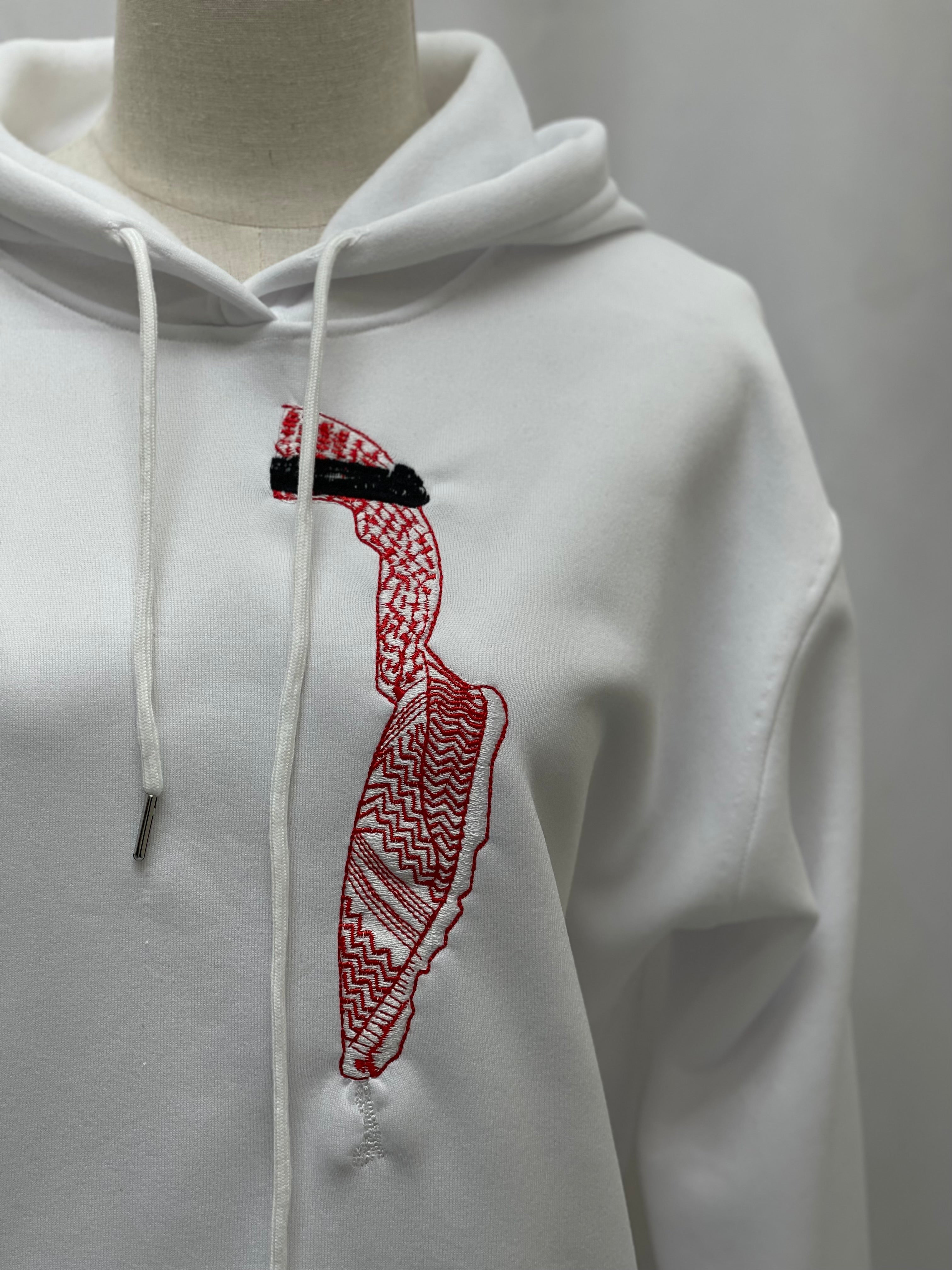 left sided White Shmagh Hoodie with High-Quality Embroidery