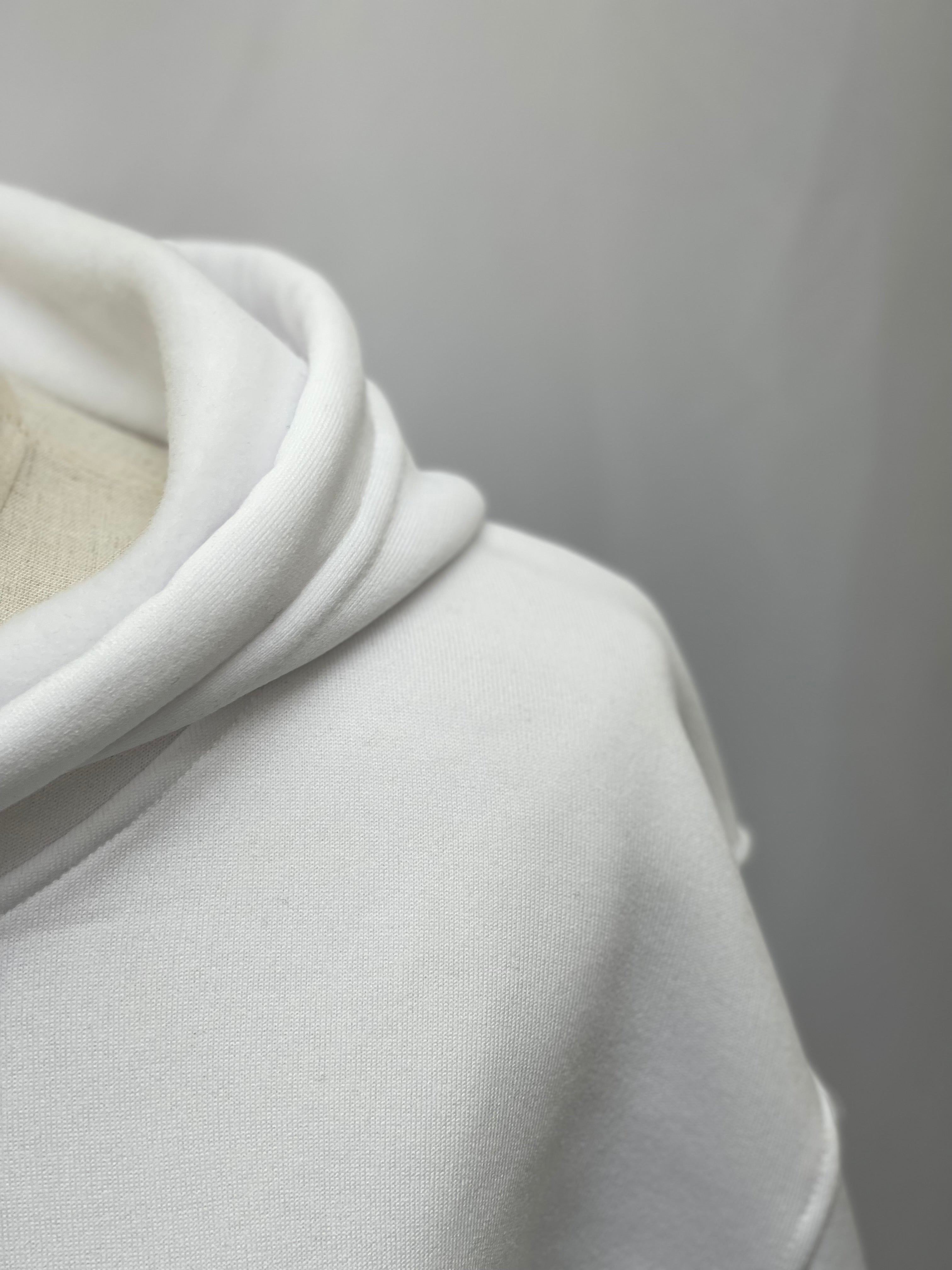 right sided White Shmagh Hoodie with High-Quality Embroidery