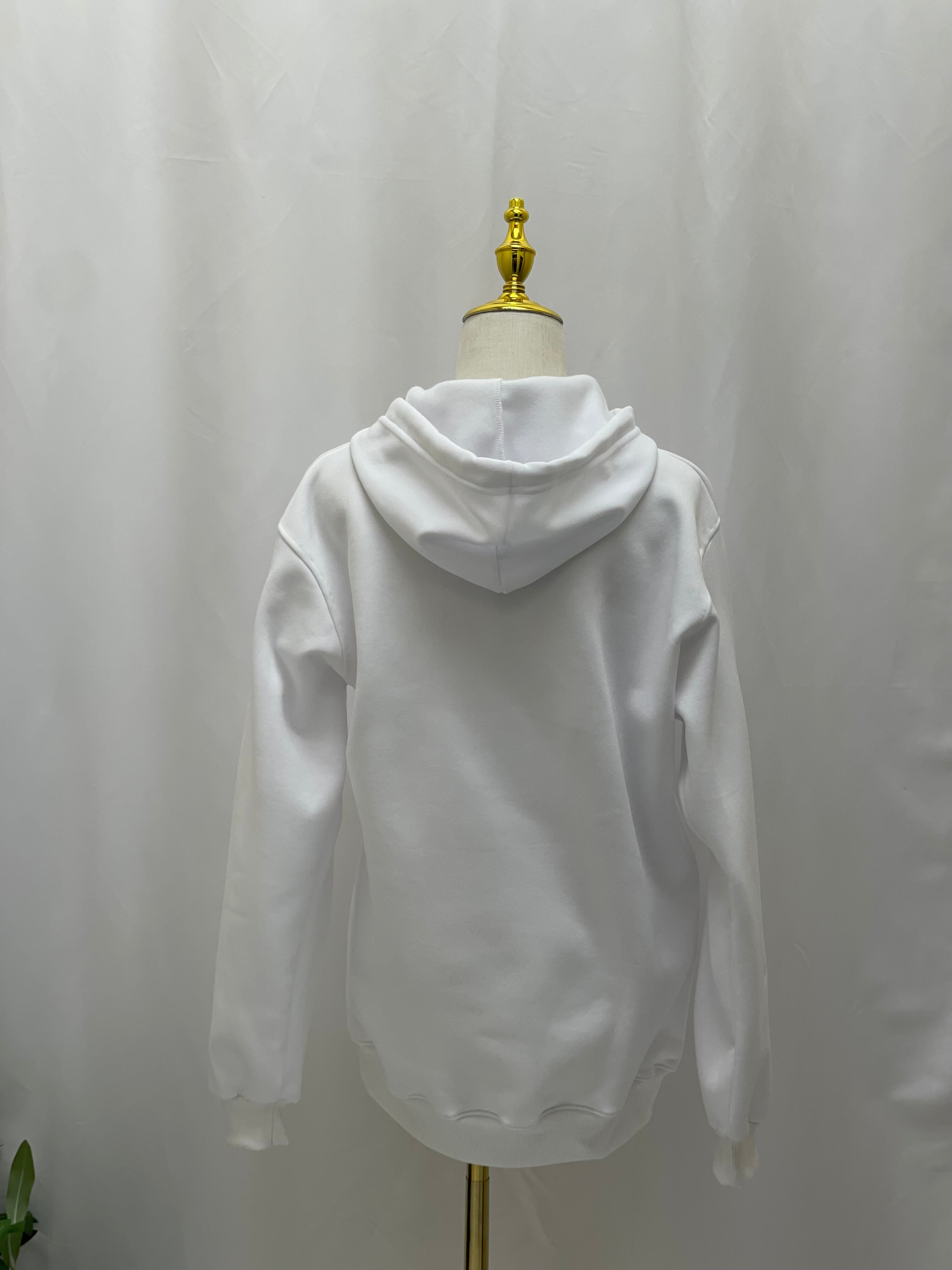 right sided White Shmagh Hoodie with High-Quality Embroidery