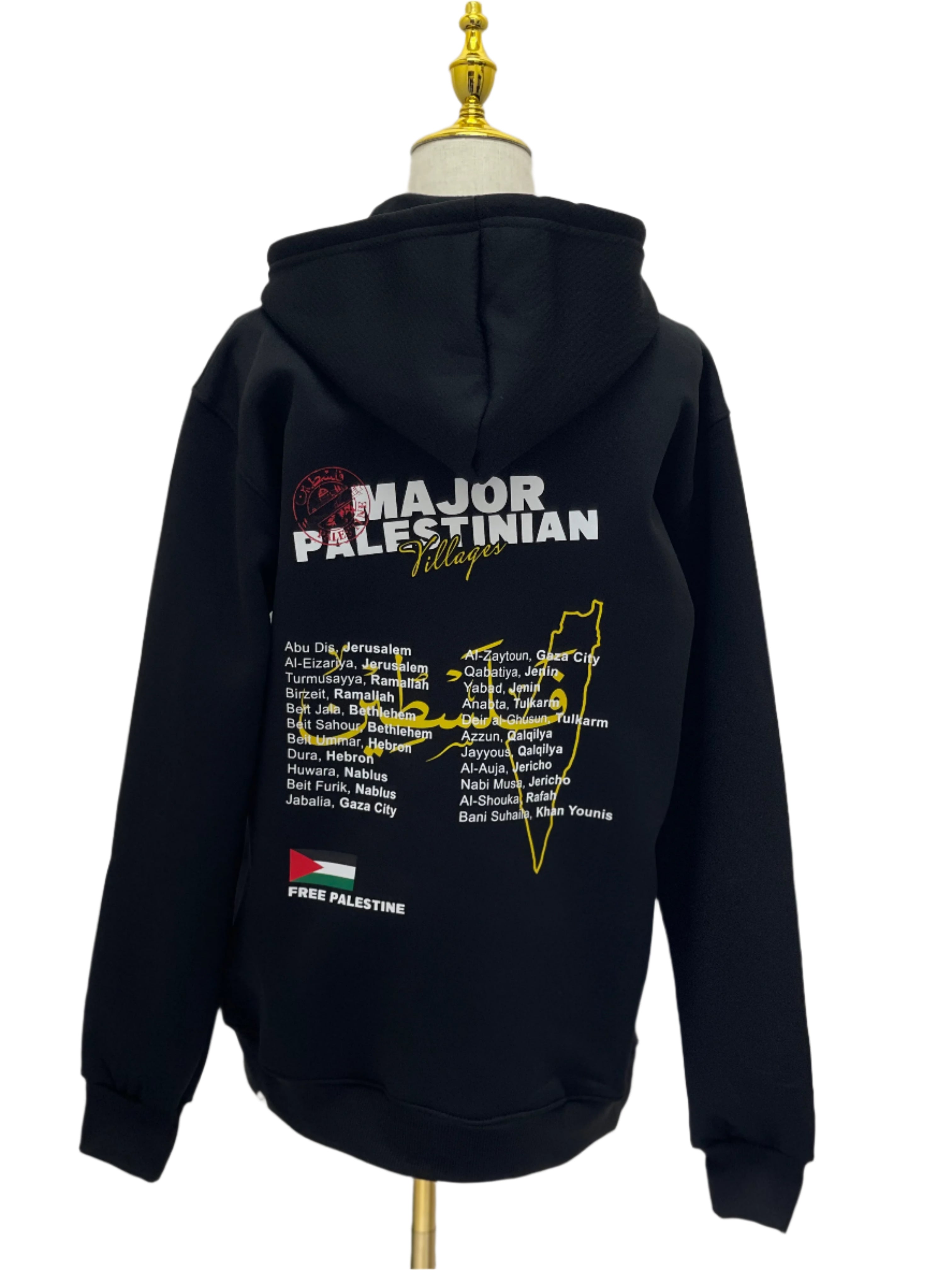 Black Palestinian Heritage Hoodie: Villages and Elegance