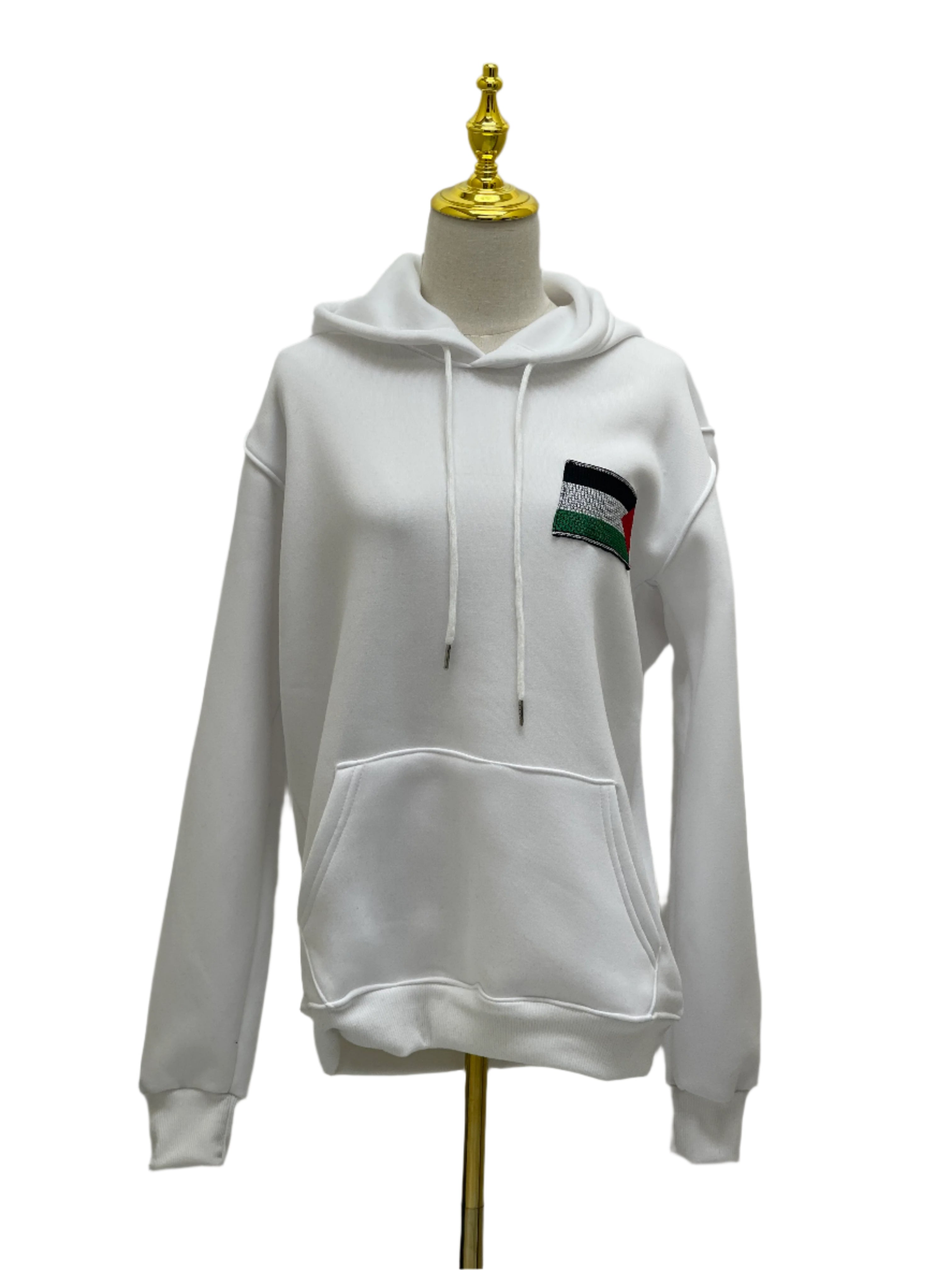 White Hoodie with Embroidered Palestinian Flag: A Symbol of Pride and Identity