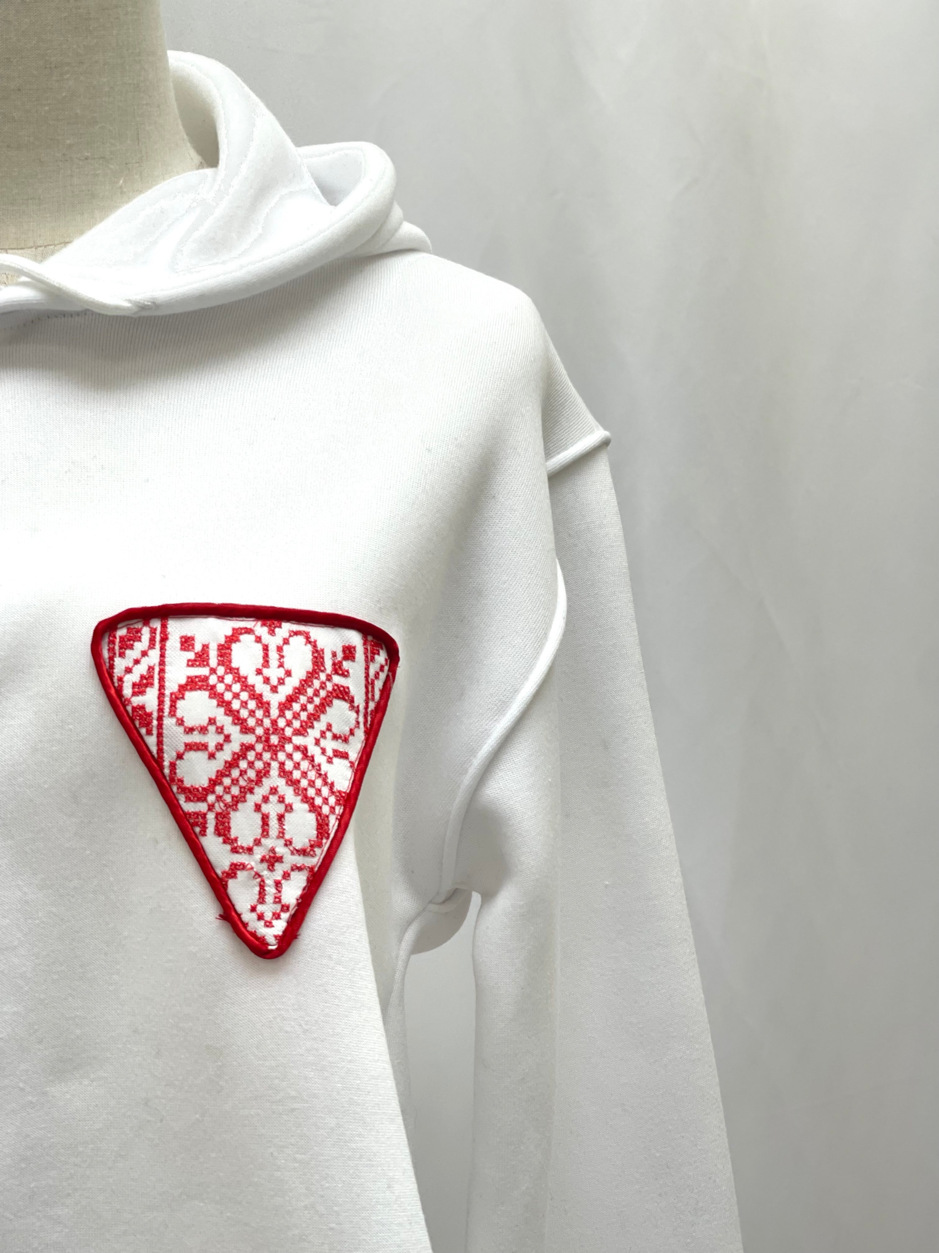 White Hoodie with Triangle Tatreez Embroidery: A Blend of Tradition and Modern Style