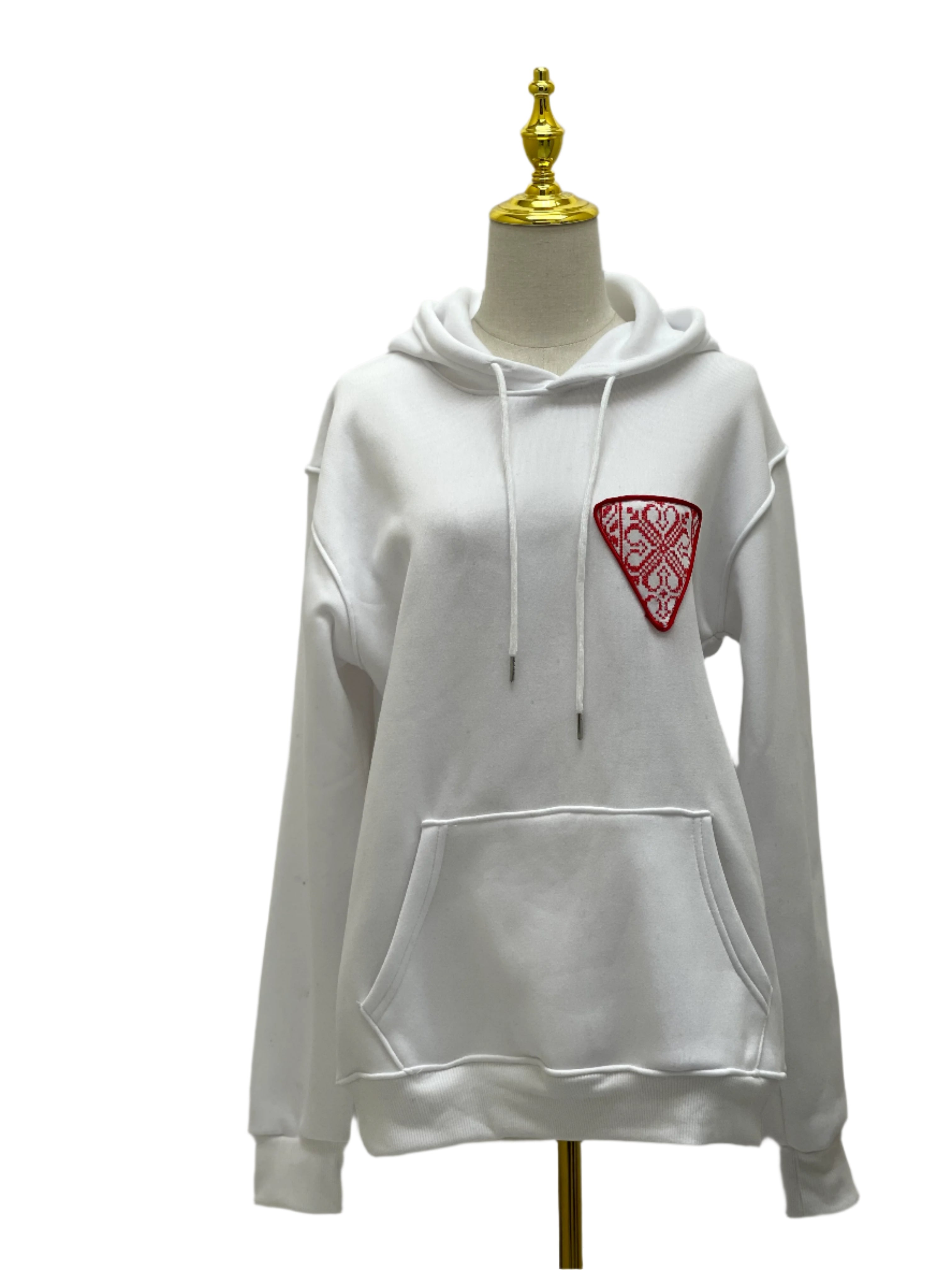 White Hoodie with Triangle Tatreez Embroidery: A Blend of Tradition and Modern Style