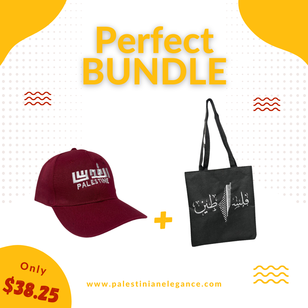 Cultural Pride Bundle: Woven Tote Bag & 'Al Quds' Arabic Lettering Hat