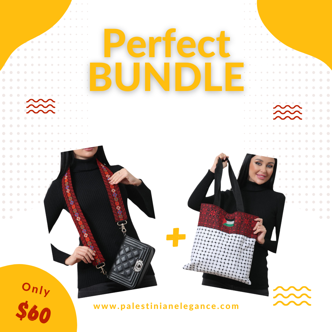 Cultural Elegance Bundle: Heritage Embroidered Purse Strap & Kuffiyeh Tote Bag