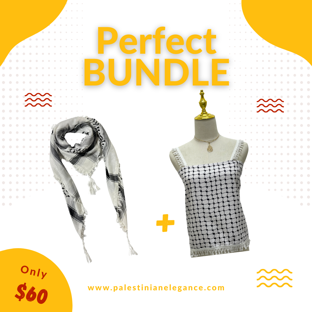 Cultural Fusion Bundle: Original Kuffiyeh & White Kuffiyeh Smagh Cropped Top