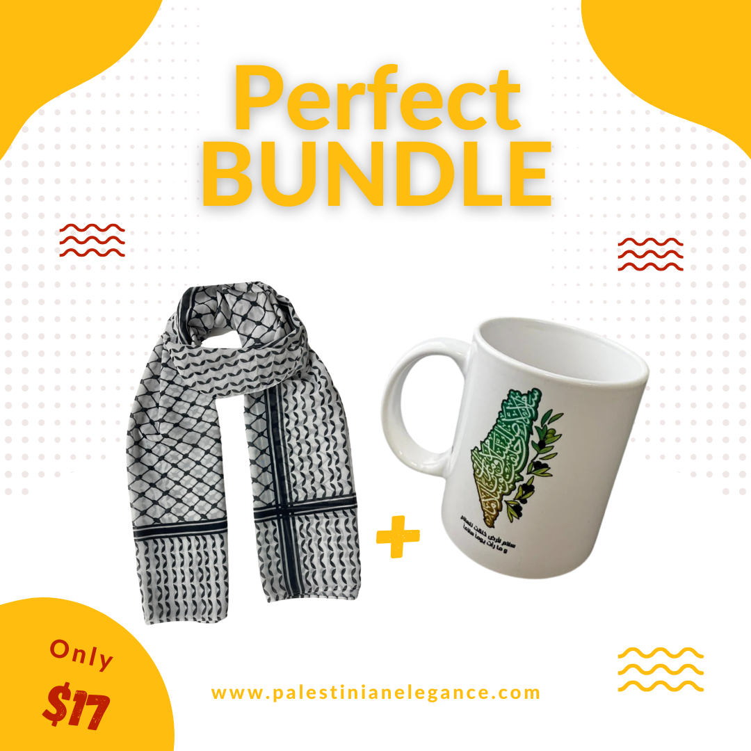 Palestinian Pride Bundle: Full Kuffiyeh Hijab & Palestine Map Design Cup